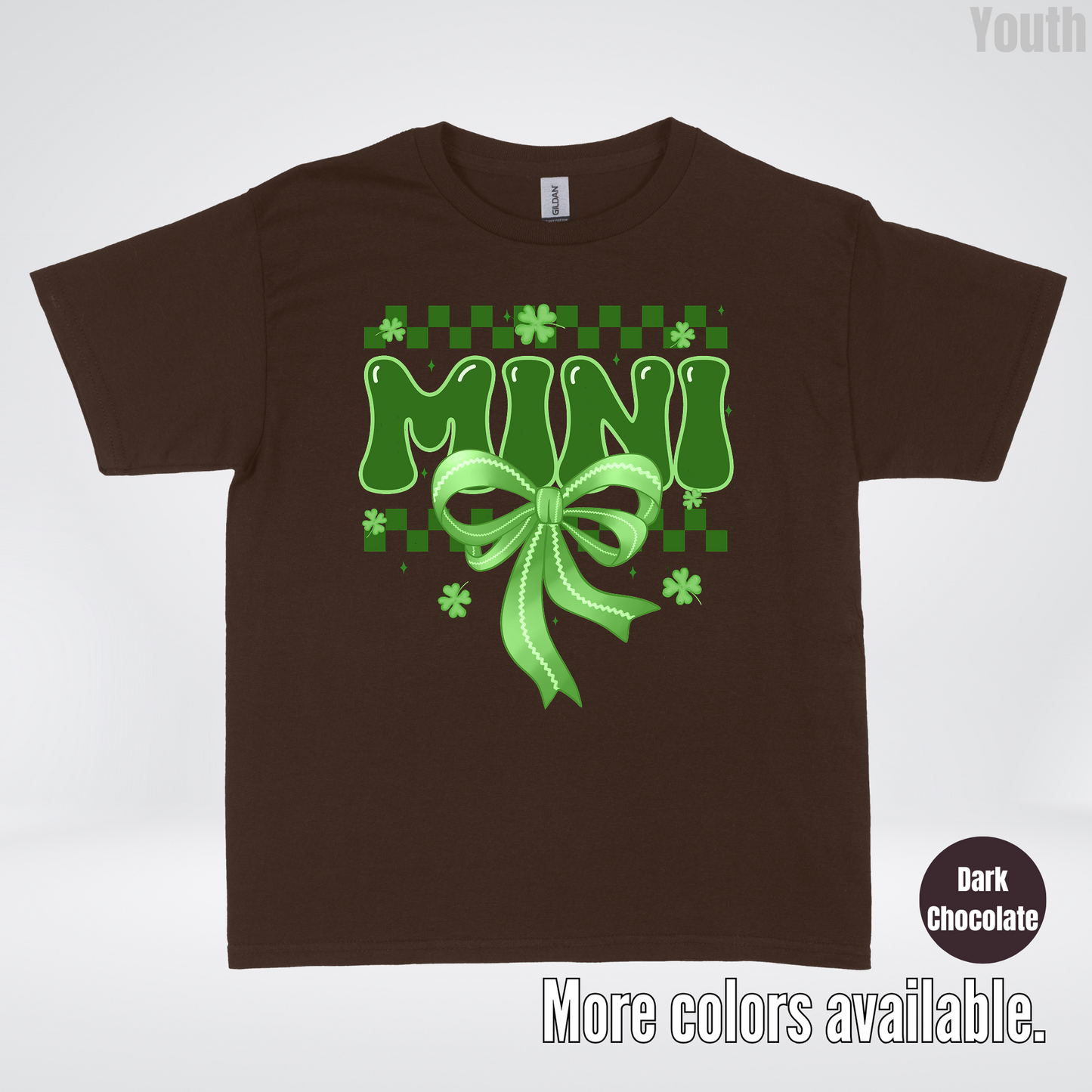 Mini Coquette Green Bow Checkered Retro Four Leaf Clovers Youth T-Shirt