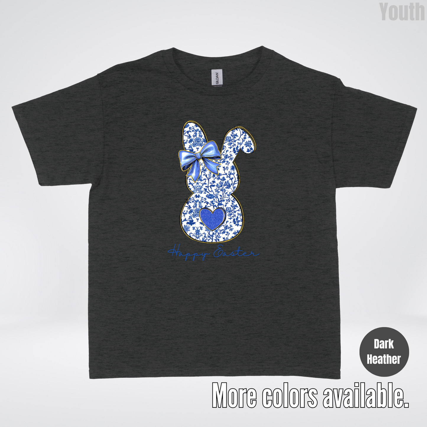 Happy Easter Bunny Blue Toile Chinoiserie Grand Millennial Youth T-Shirt