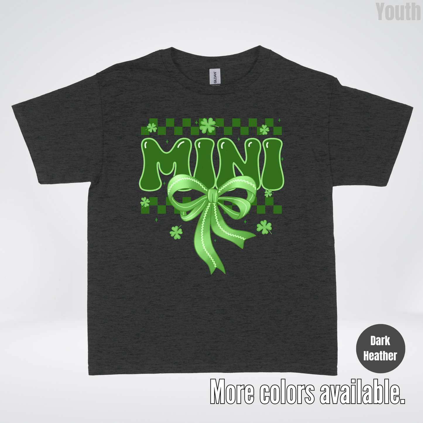 Mini Coquette Green Bow Checkered Retro Four Leaf Clovers Youth T-Shirt