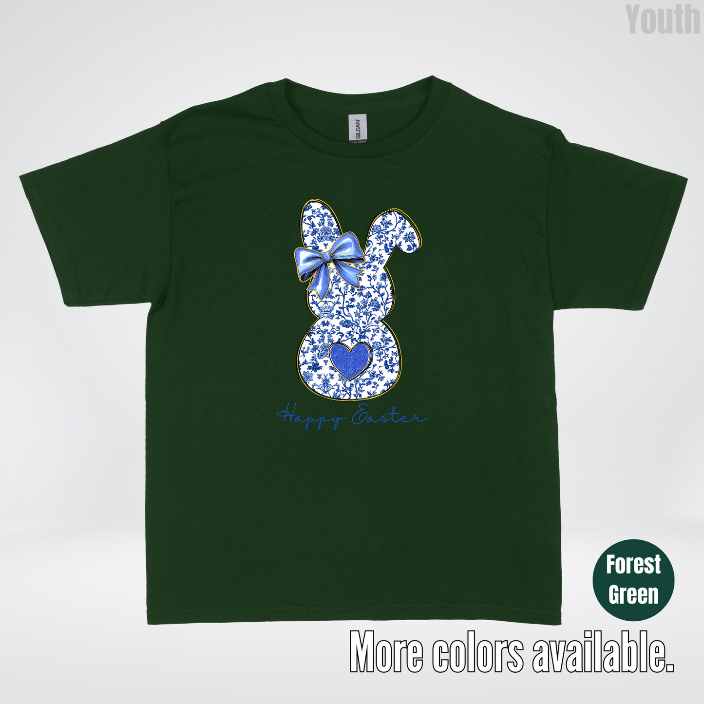 Happy Easter Bunny Blue Toile Chinoiserie Grand Millennial Youth T-Shirt