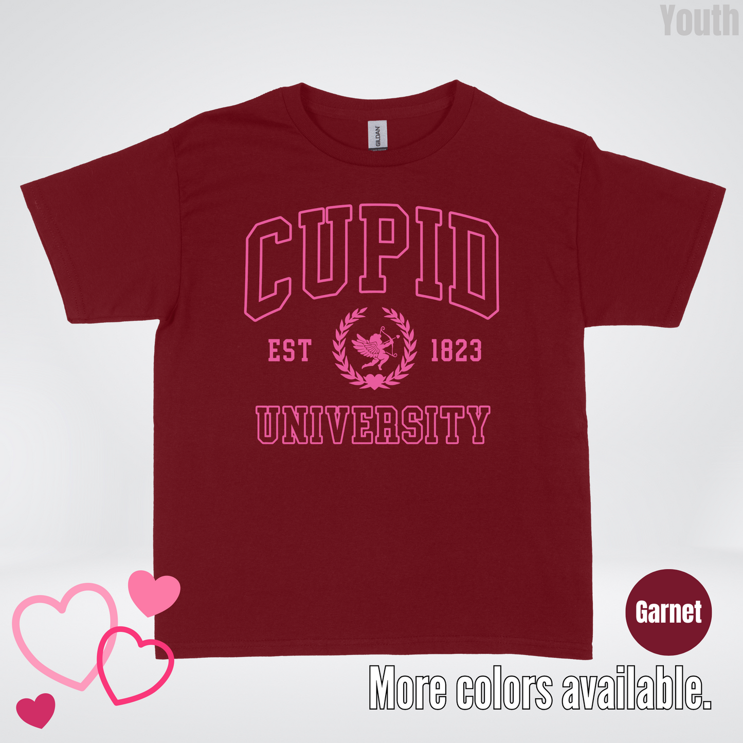 Cupid University Est 1823 Bright Pink Design Youth T-Shirt