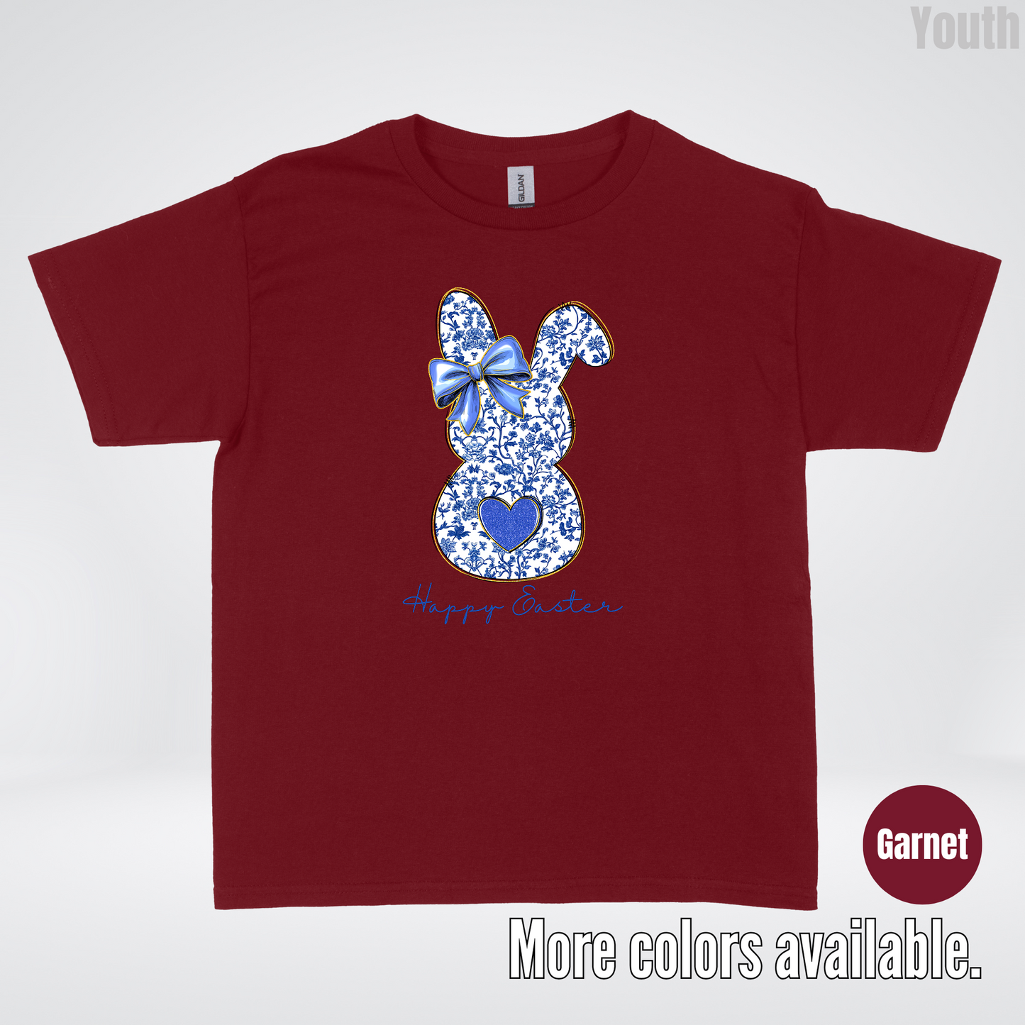 Happy Easter Bunny Blue Toile Chinoiserie Grand Millennial Youth T-Shirt