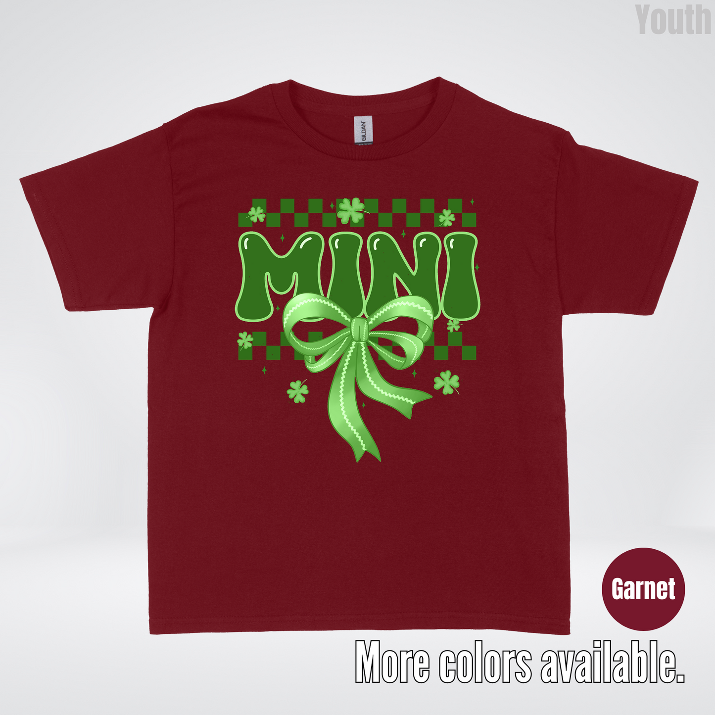 Mini Coquette Green Bow Checkered Retro Four Leaf Clovers Youth T-Shirt