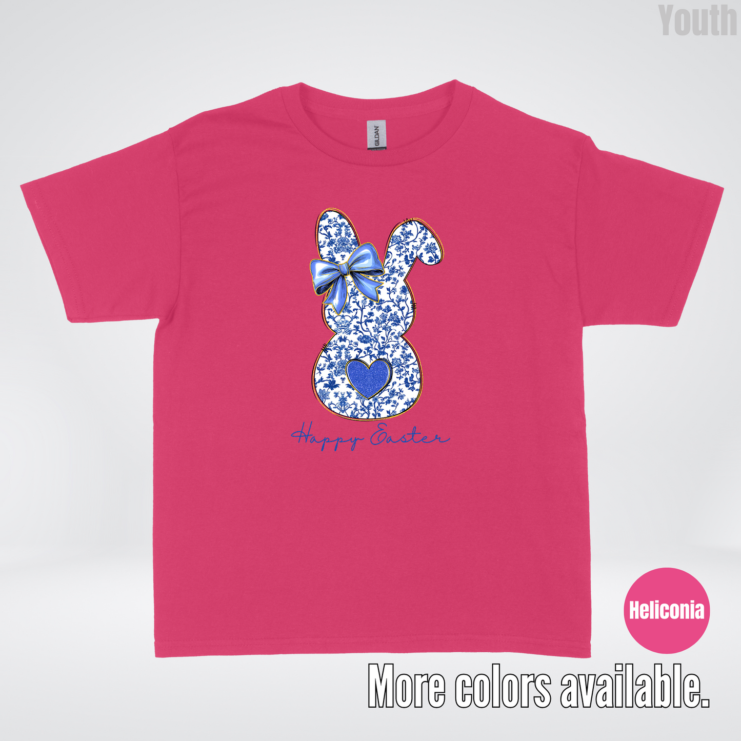 Happy Easter Bunny Blue Toile Chinoiserie Grand Millennial Youth T-Shirt