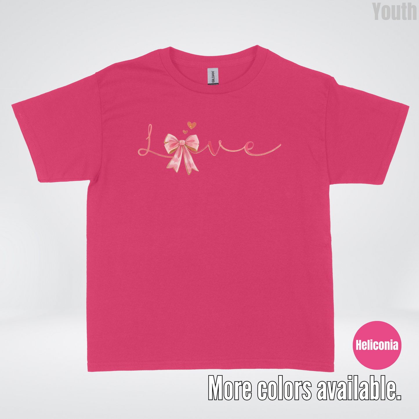 Love Pink Watercolor Coquette Bow Youth T-Shirt