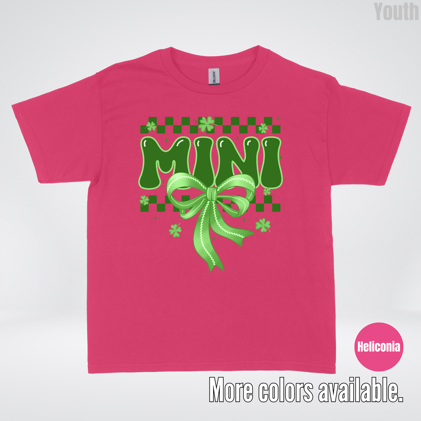 Mini Coquette Green Bow Checkered Retro Four Leaf Clovers Youth T-Shirt