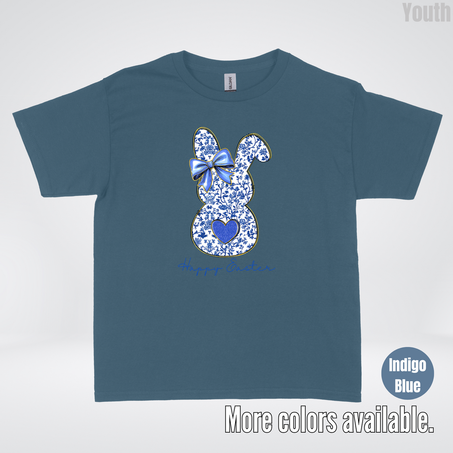 Happy Easter Bunny Blue Toile Chinoiserie Grand Millennial Youth T-Shirt