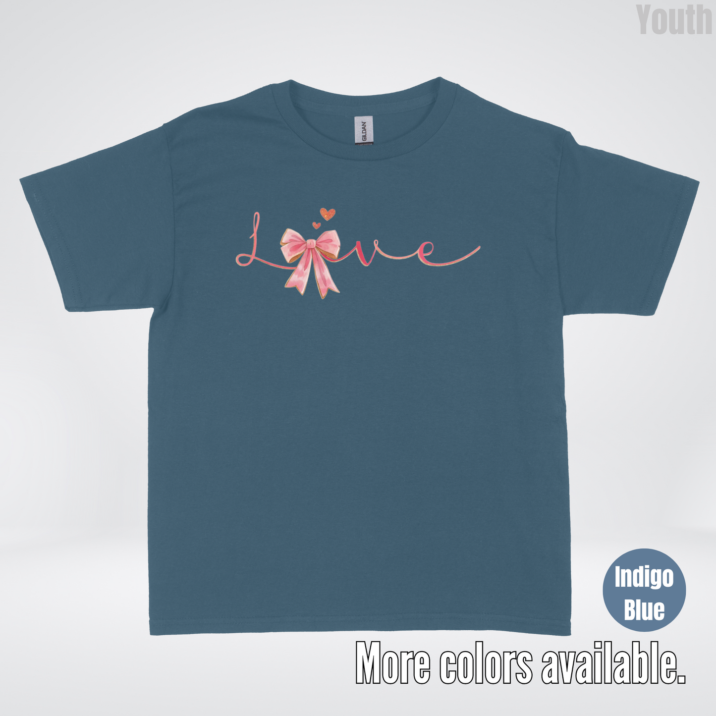 Love Pink Watercolor Coquette Bow Youth T-Shirt