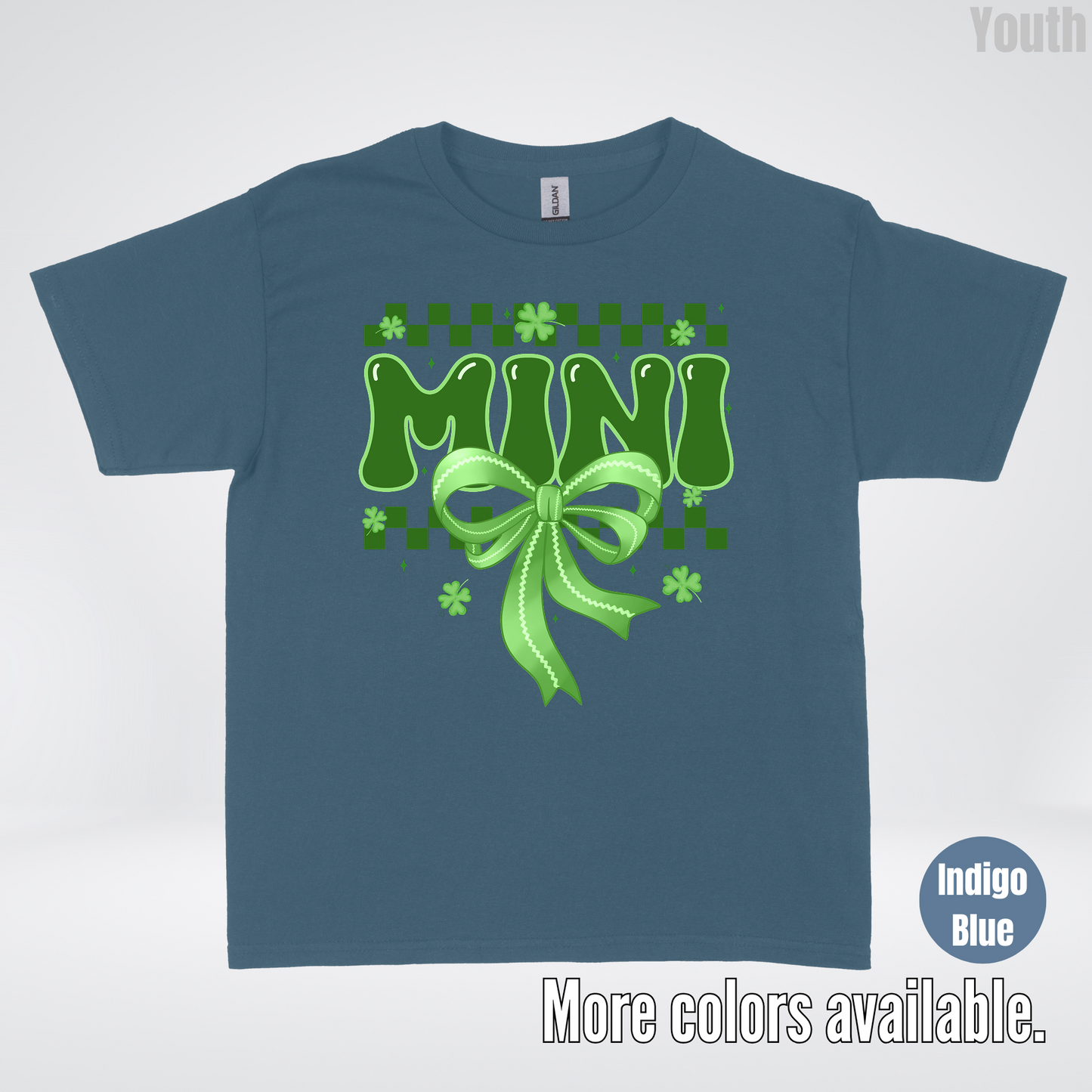 Mini Coquette Green Bow Checkered Retro Four Leaf Clovers Youth T-Shirt