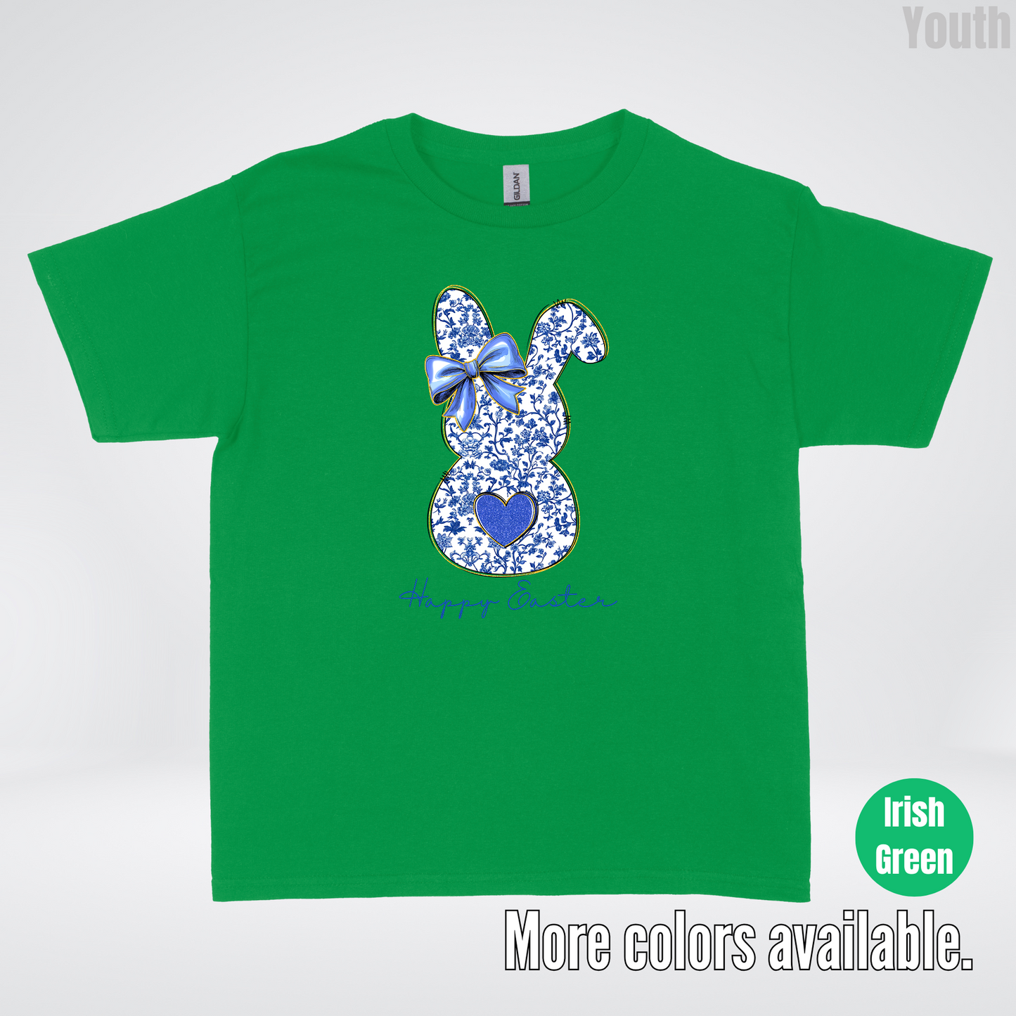 Happy Easter Bunny Blue Toile Chinoiserie Grand Millennial Youth T-Shirt