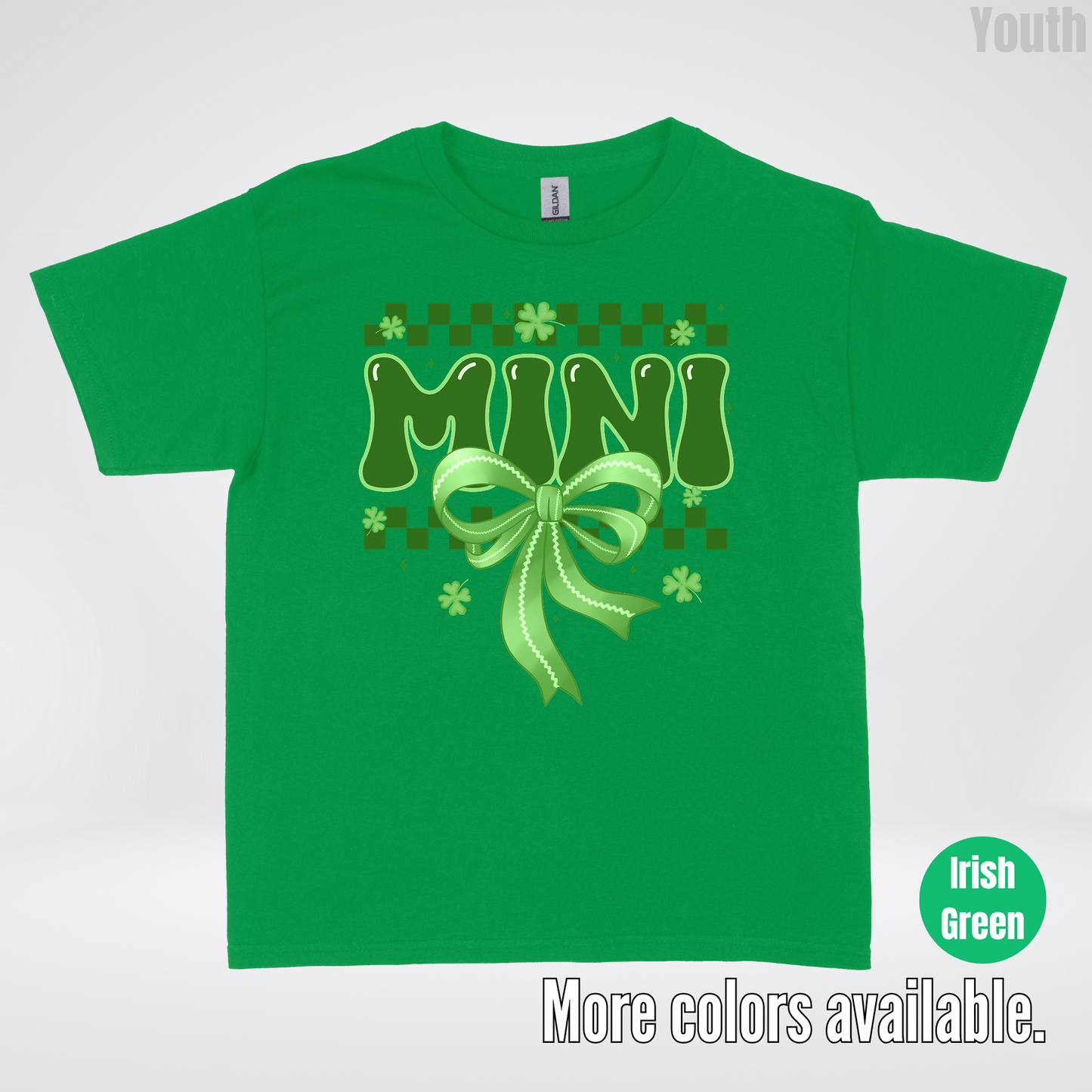 Mini Coquette Green Bow Checkered Retro Four Leaf Clovers Youth T-Shirt