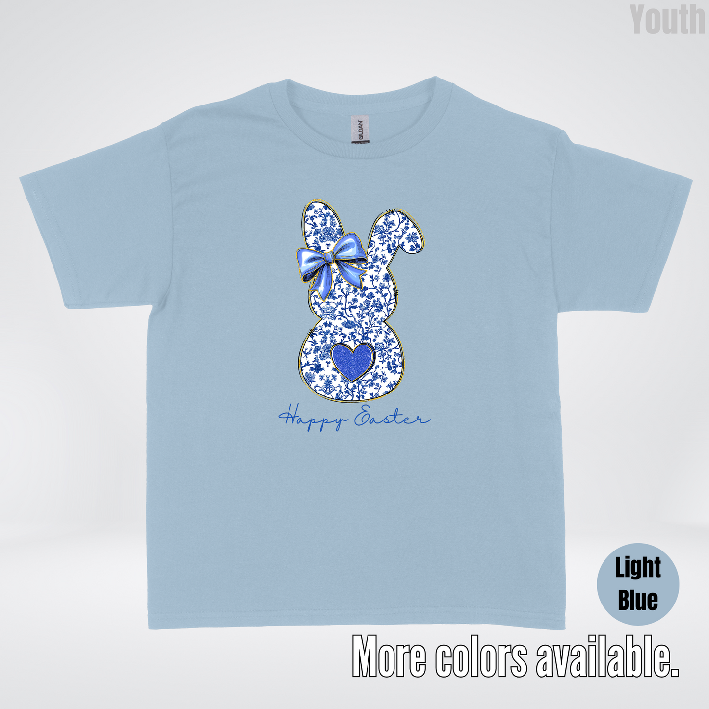 Happy Easter Bunny Blue Toile Chinoiserie Grand Millennial Youth T-Shirt