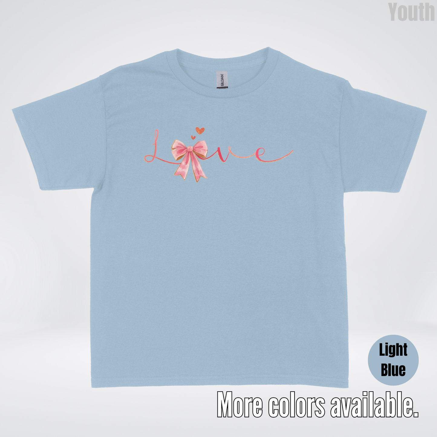 Love Pink Watercolor Coquette Bow Youth T-Shirt