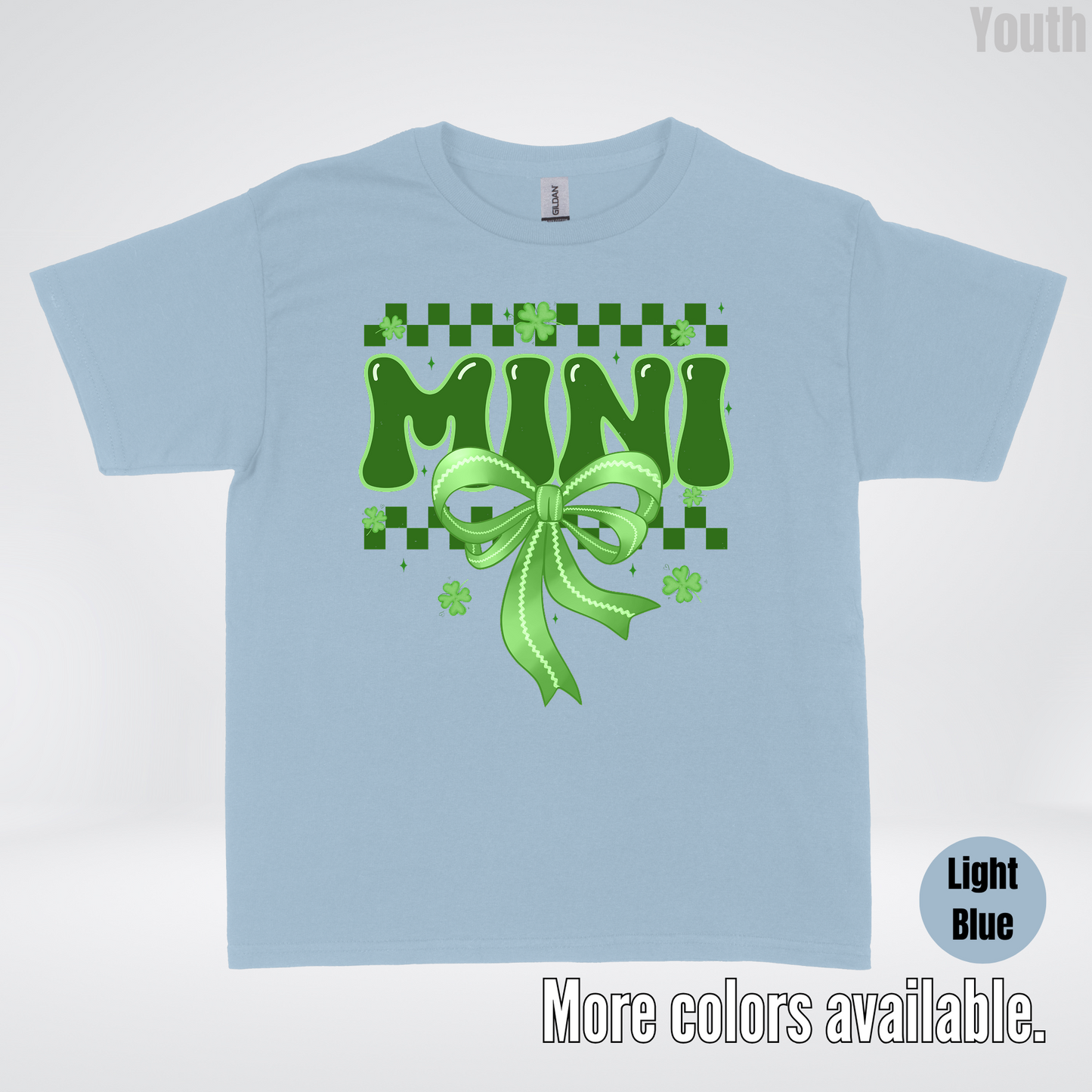 Mini Coquette Green Bow Checkered Retro Four Leaf Clovers Youth T-Shirt