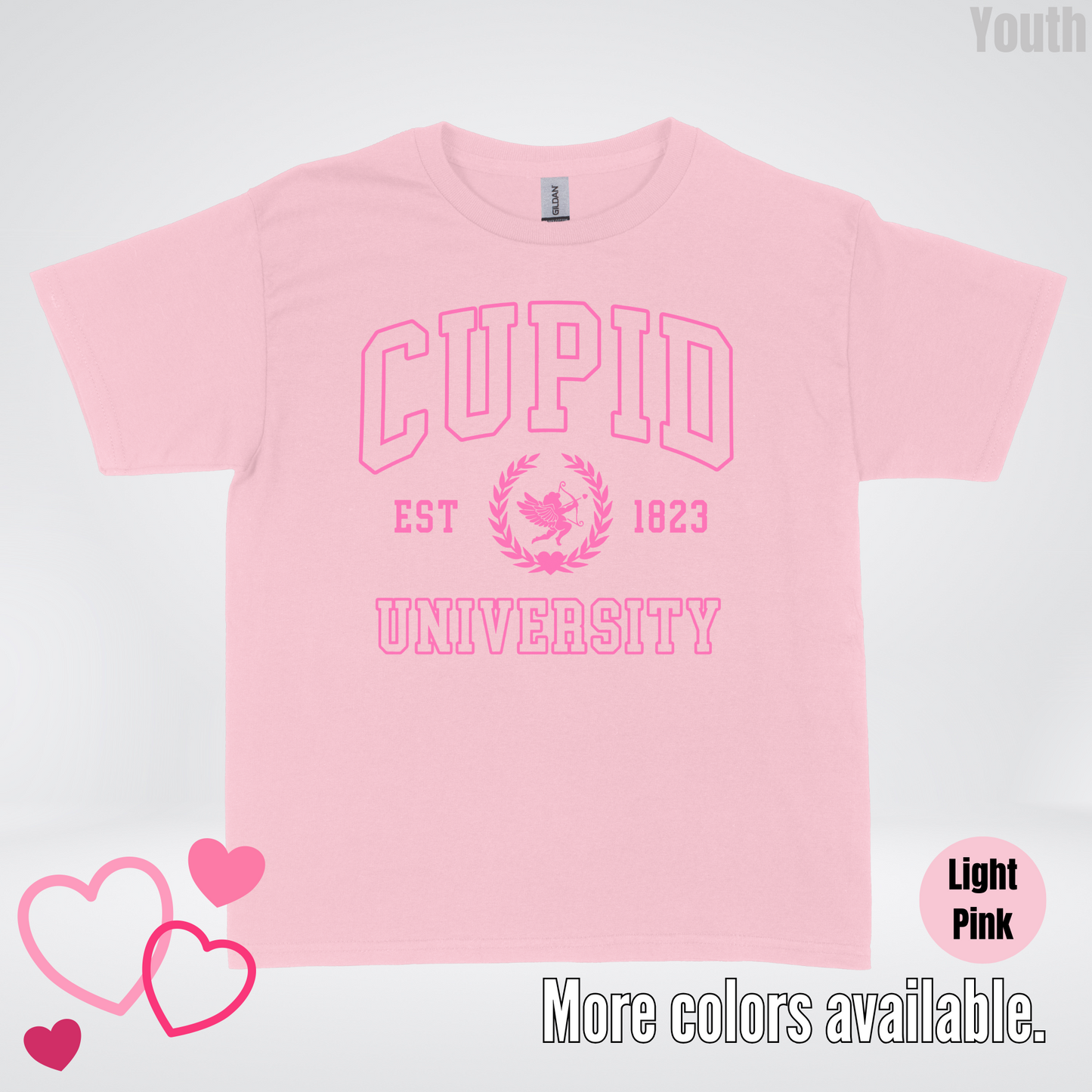 Cupid University Est 1823 Bright Pink Design Youth T-Shirt