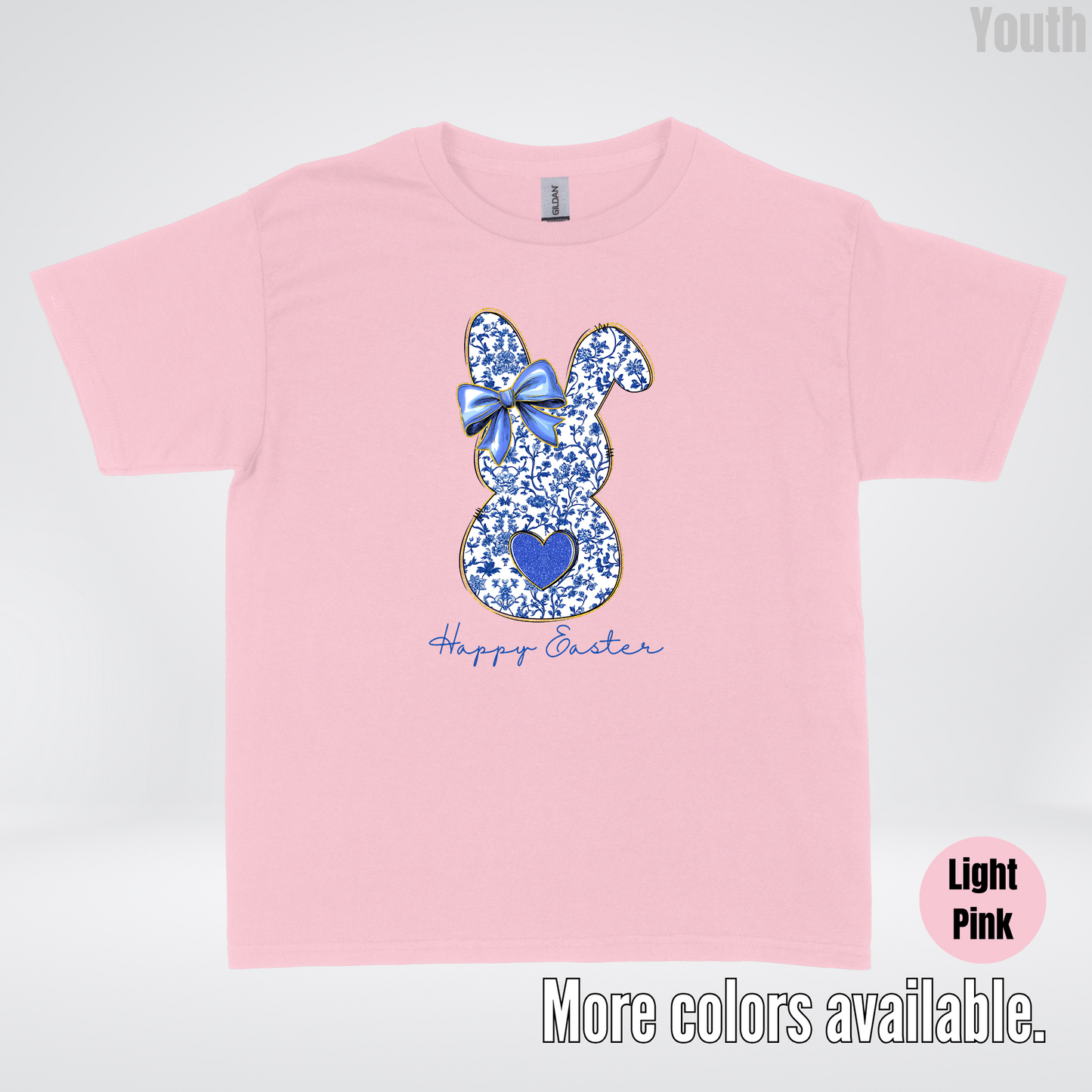 Happy Easter Bunny Blue Toile Chinoiserie Grand Millennial Youth T-Shirt