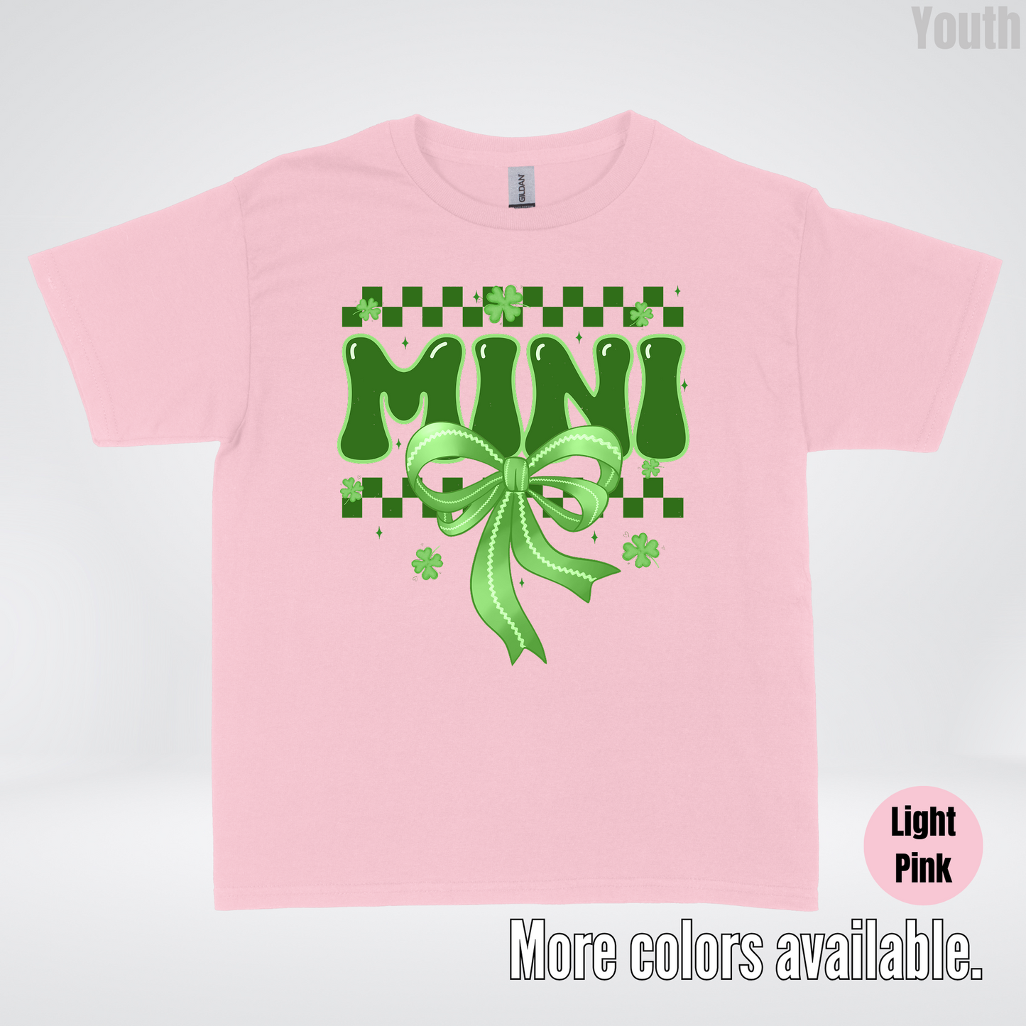 Mini Coquette Green Bow Checkered Retro Four Leaf Clovers Youth T-Shirt