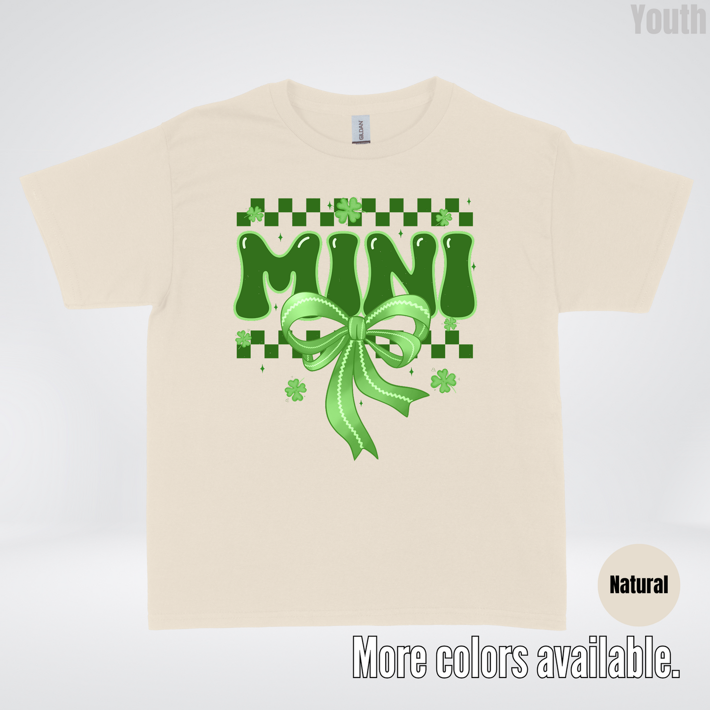 Mini Coquette Green Bow Checkered Retro Four Leaf Clovers Youth T-Shirt