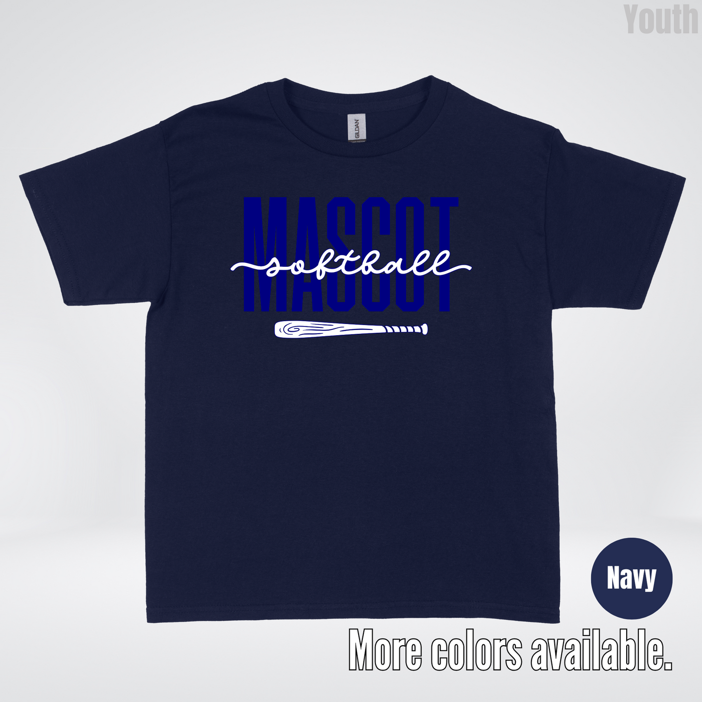 Custom Mascot – Navy - Softball Design 27 Youth T-Shirt