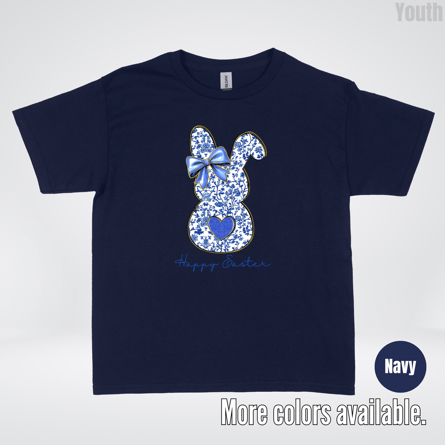 Happy Easter Bunny Blue Toile Chinoiserie Grand Millennial Youth T-Shirt