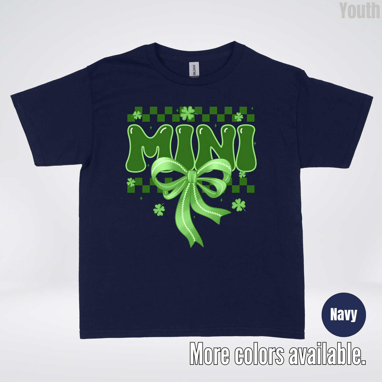 Mini Coquette Green Bow Checkered Retro Four Leaf Clovers Youth T-Shirt