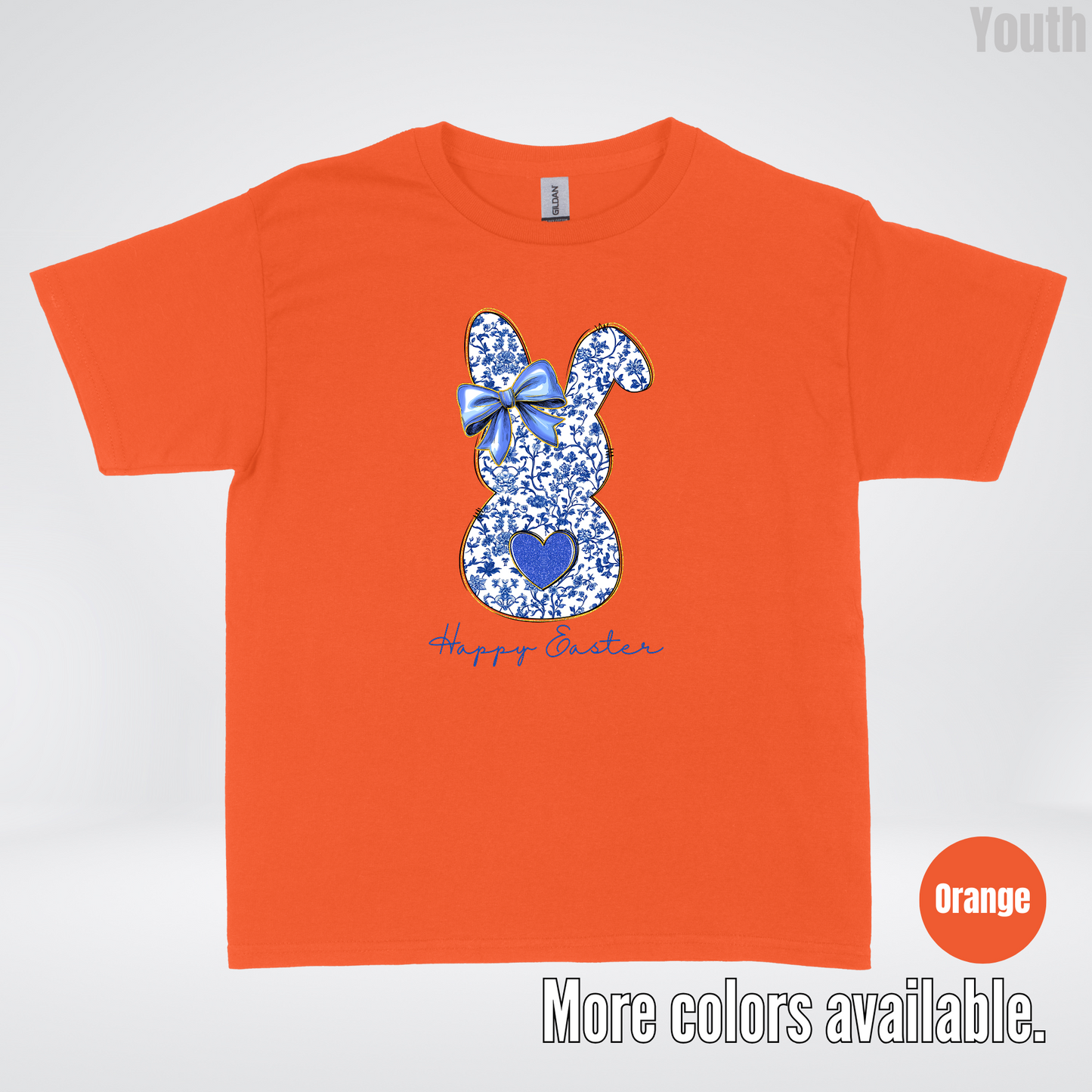 Happy Easter Bunny Blue Toile Chinoiserie Grand Millennial Youth T-Shirt