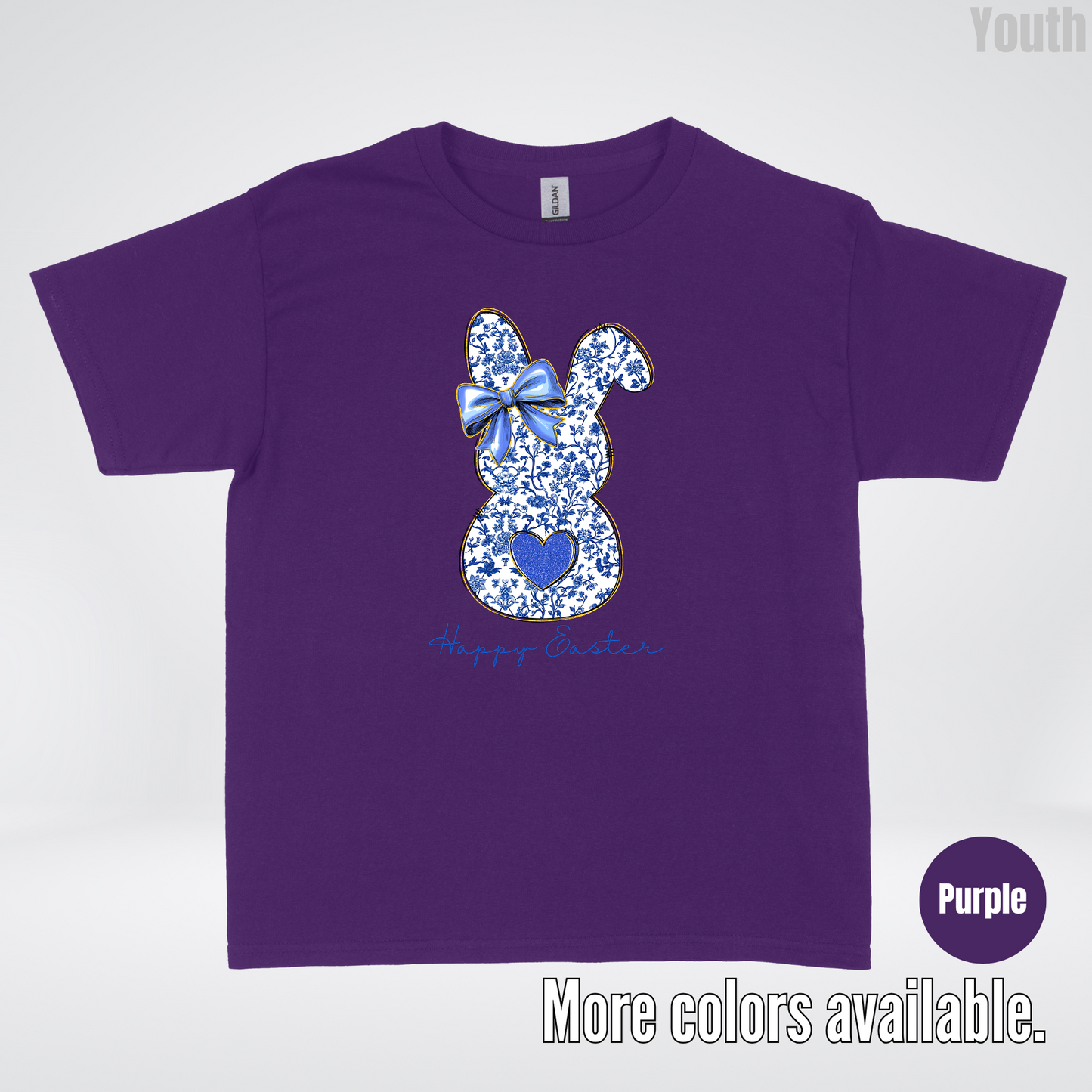 Happy Easter Bunny Blue Toile Chinoiserie Grand Millennial Youth T-Shirt