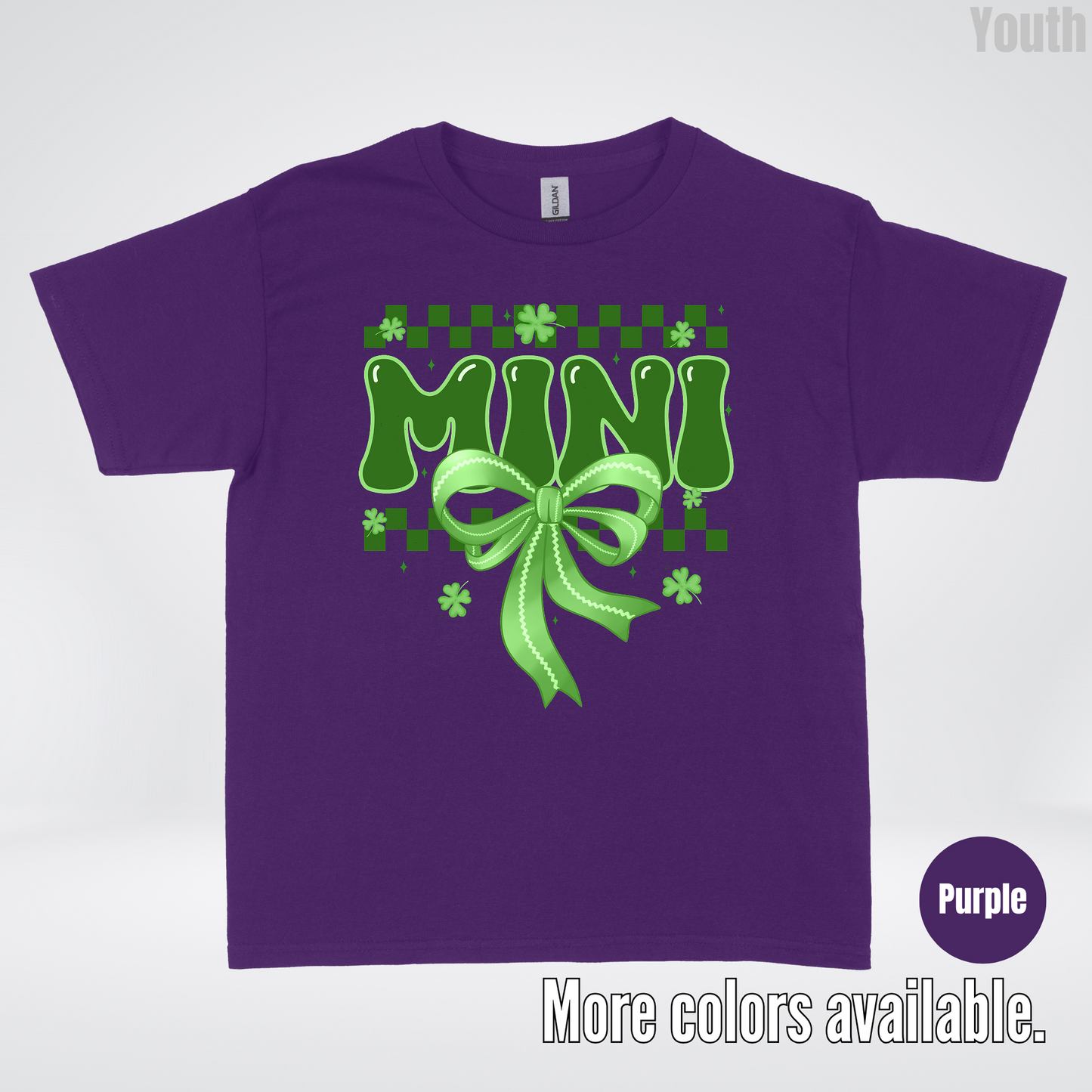 Mini Coquette Green Bow Checkered Retro Four Leaf Clovers Youth T-Shirt