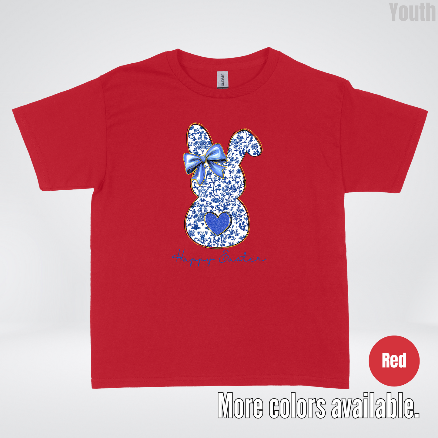 Happy Easter Bunny Blue Toile Chinoiserie Grand Millennial Youth T-Shirt