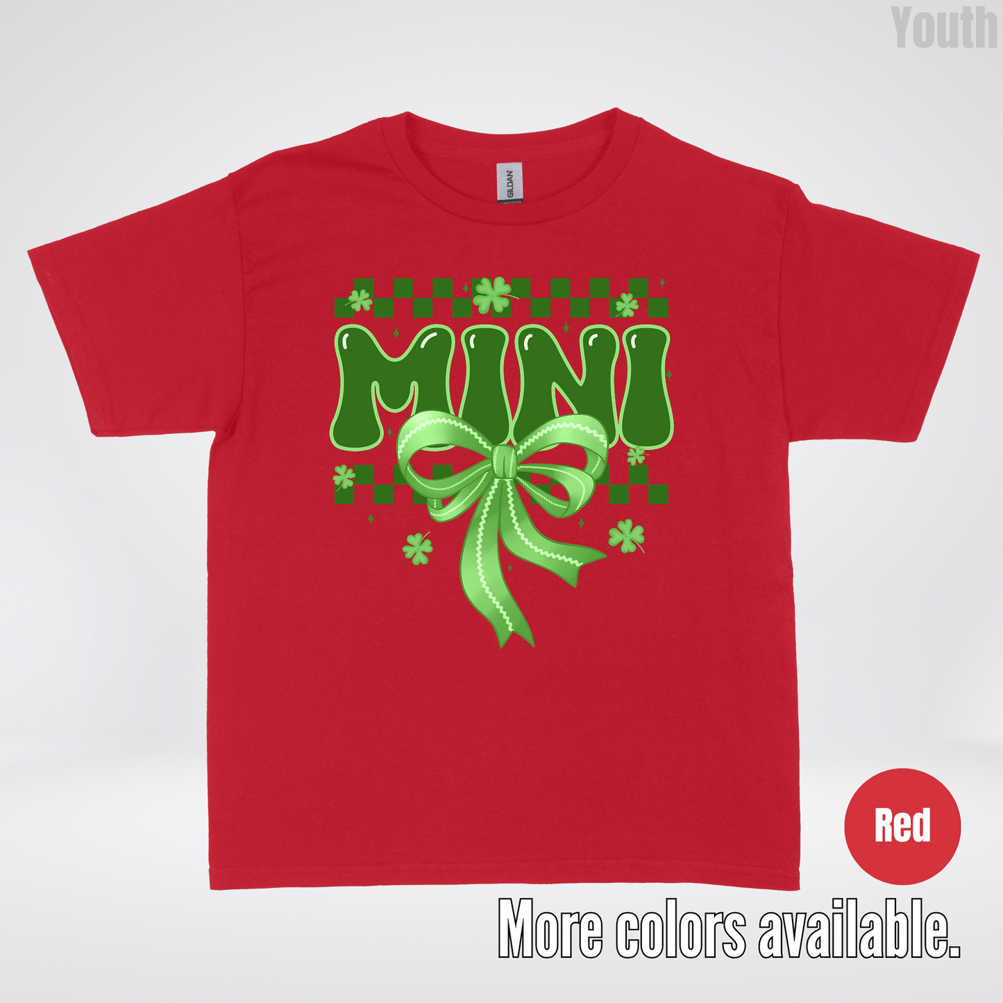 Mini Coquette Green Bow Checkered Retro Four Leaf Clovers Youth T-Shirt