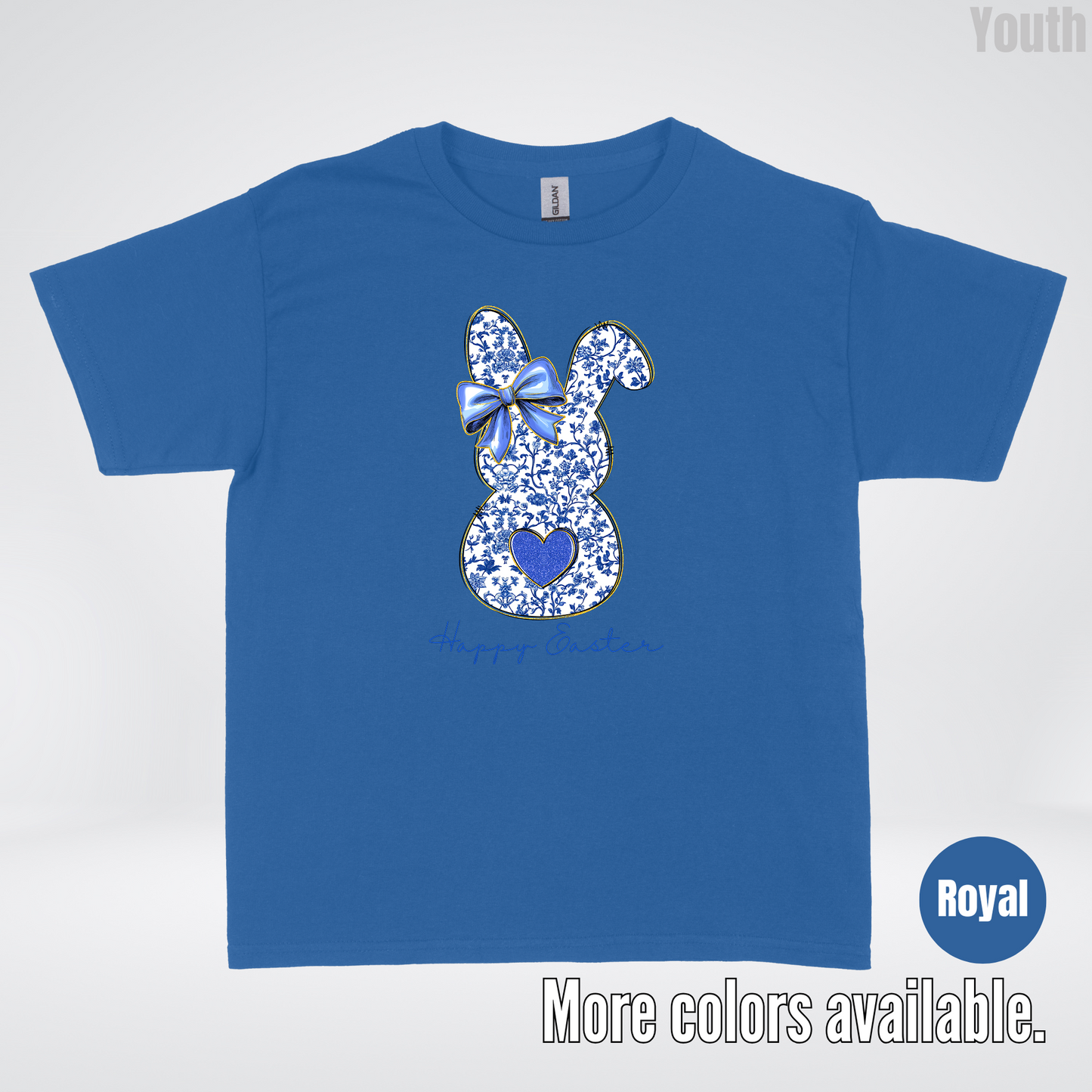 Happy Easter Bunny Blue Toile Chinoiserie Grand Millennial Youth T-Shirt