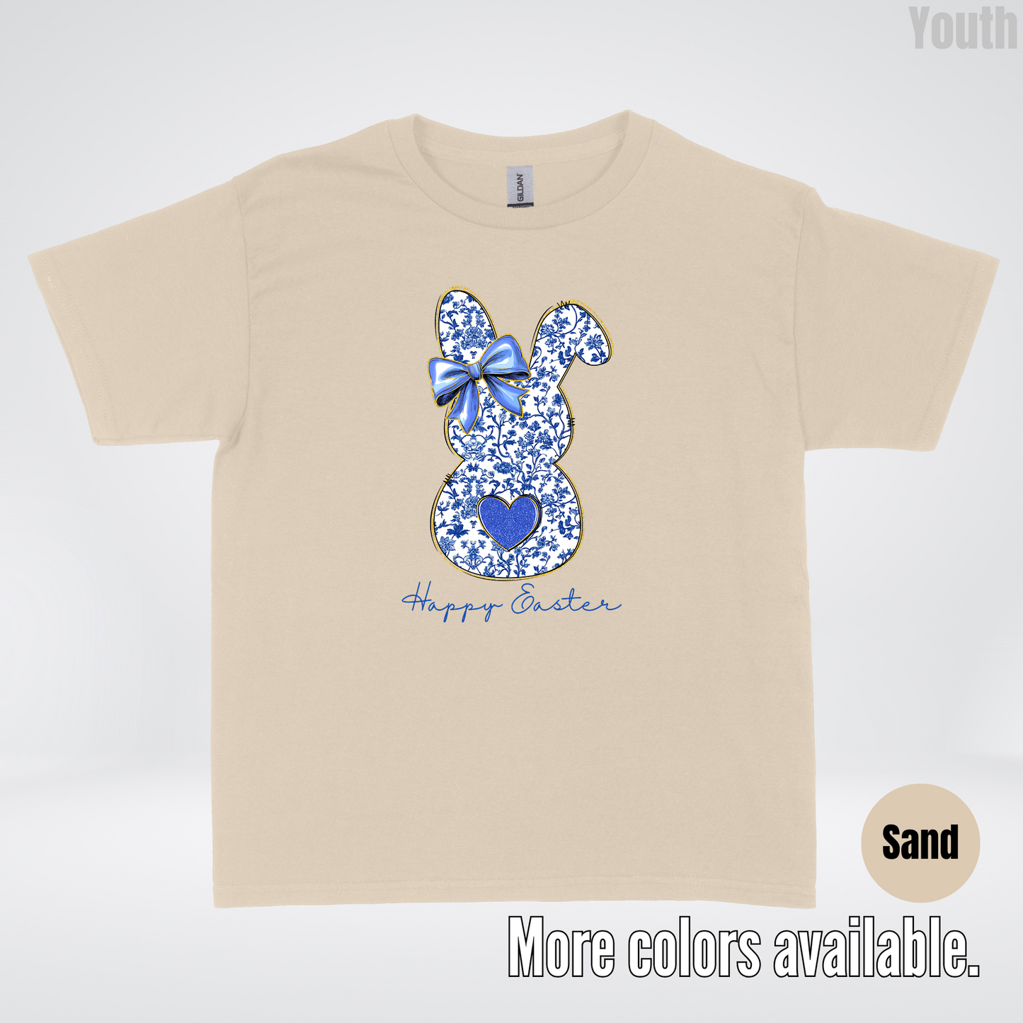 Happy Easter Bunny Blue Toile Chinoiserie Grand Millennial Youth T-Shirt