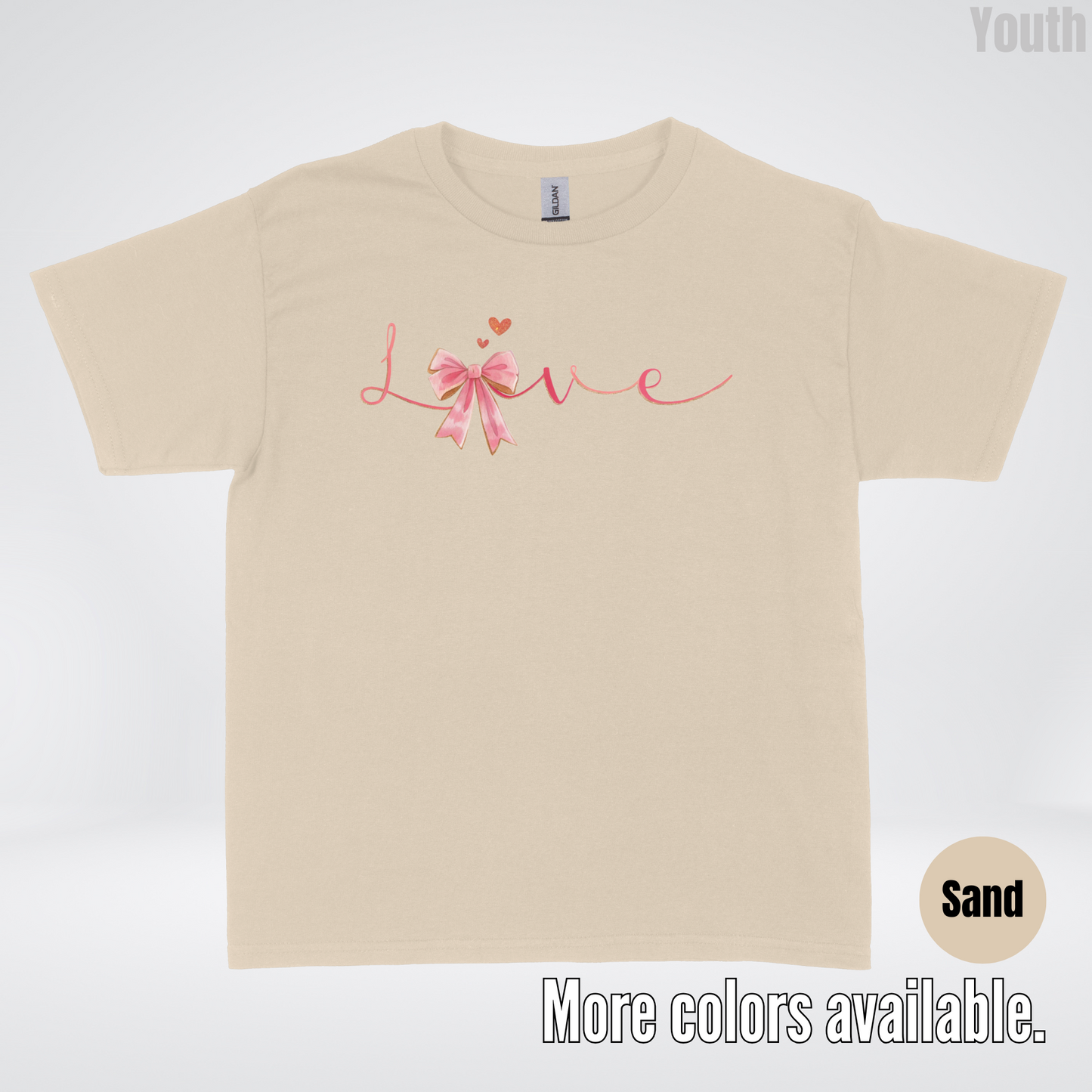 Love Pink Watercolor Coquette Bow Youth T-Shirt