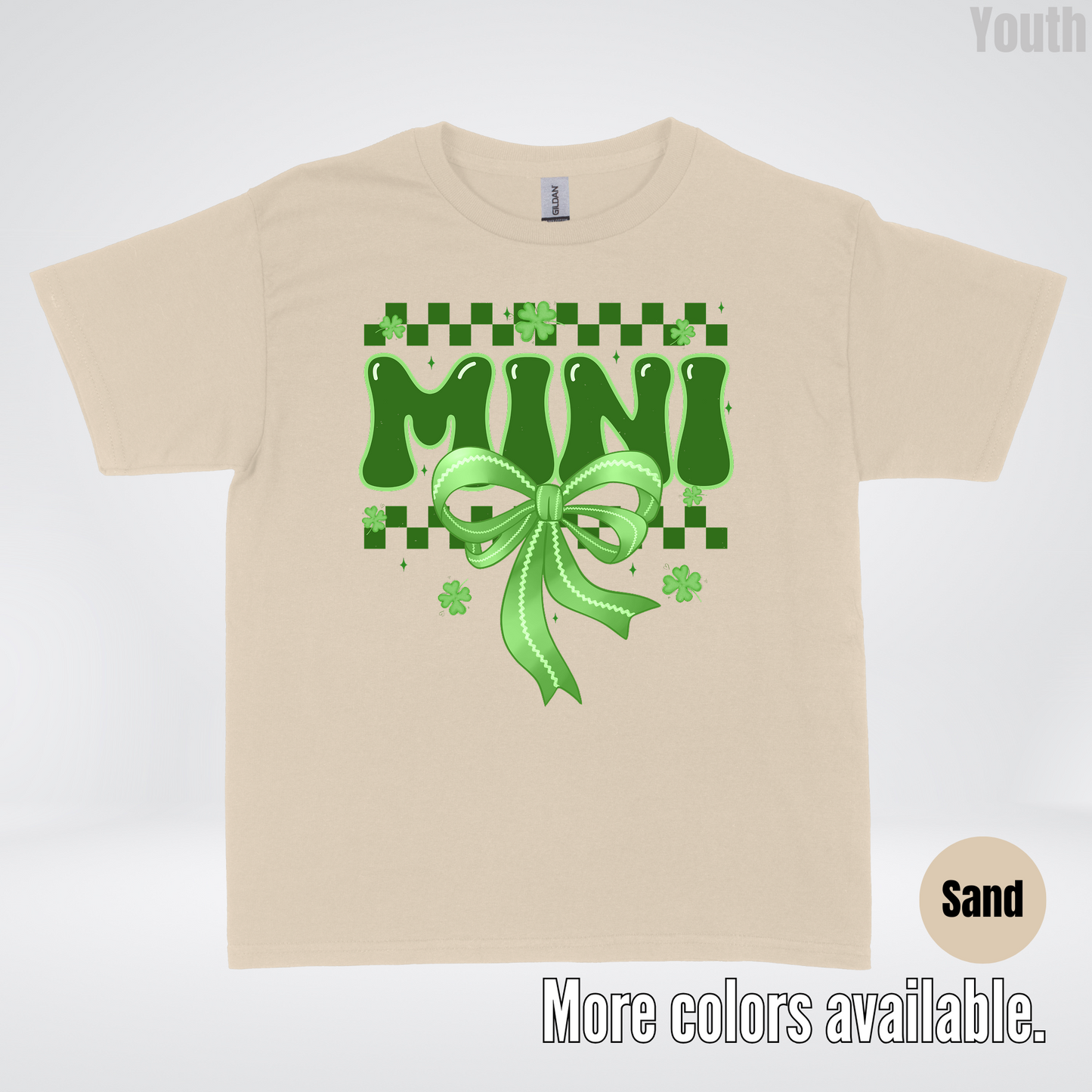 Mini Coquette Green Bow Checkered Retro Four Leaf Clovers Youth T-Shirt