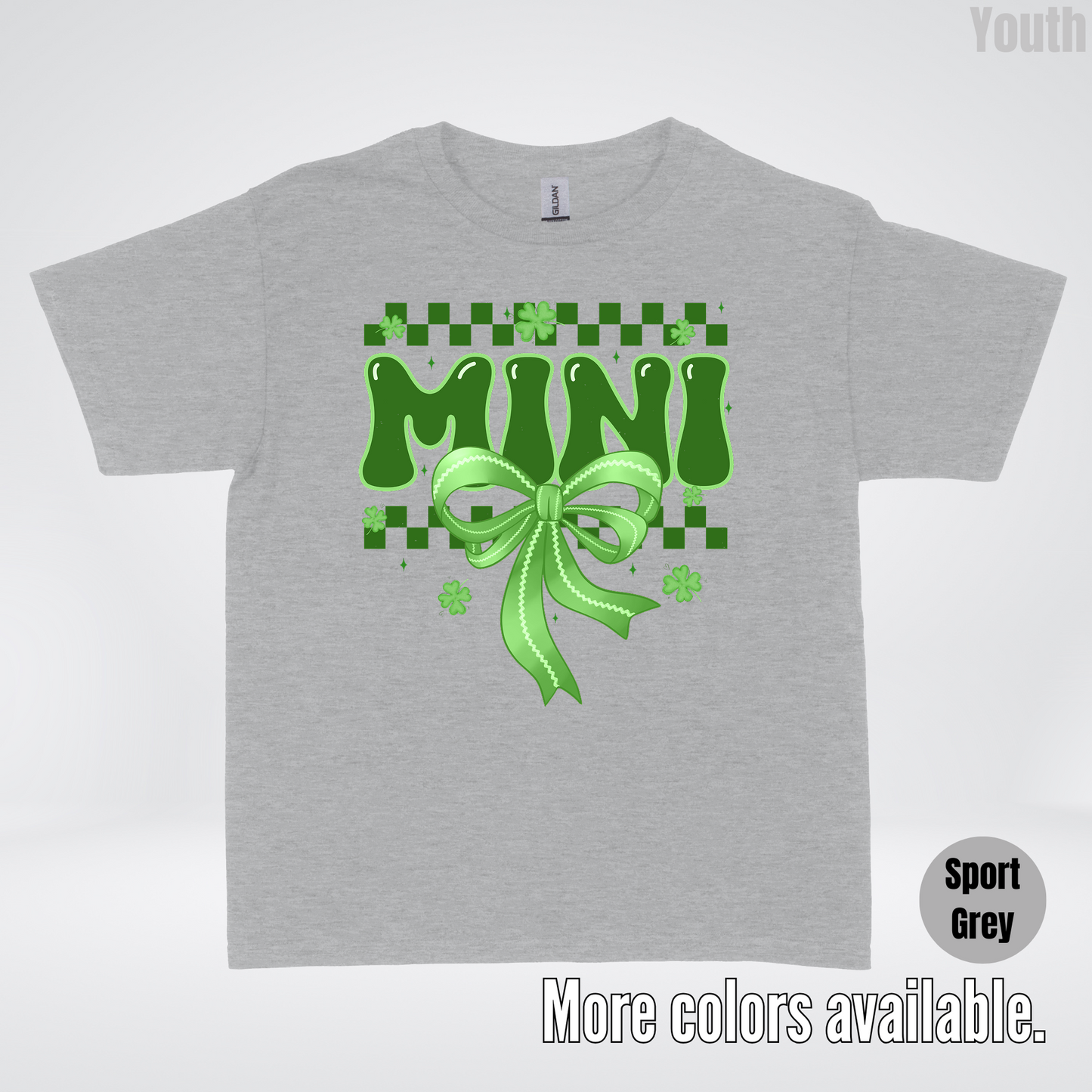 Mini Coquette Green Bow Checkered Retro Four Leaf Clovers Youth T-Shirt