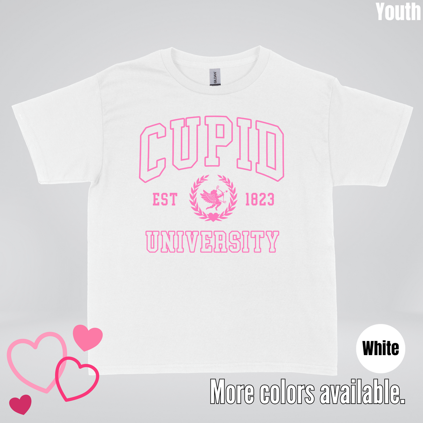 Cupid University Est 1823 Bright Pink Design Youth T-Shirt