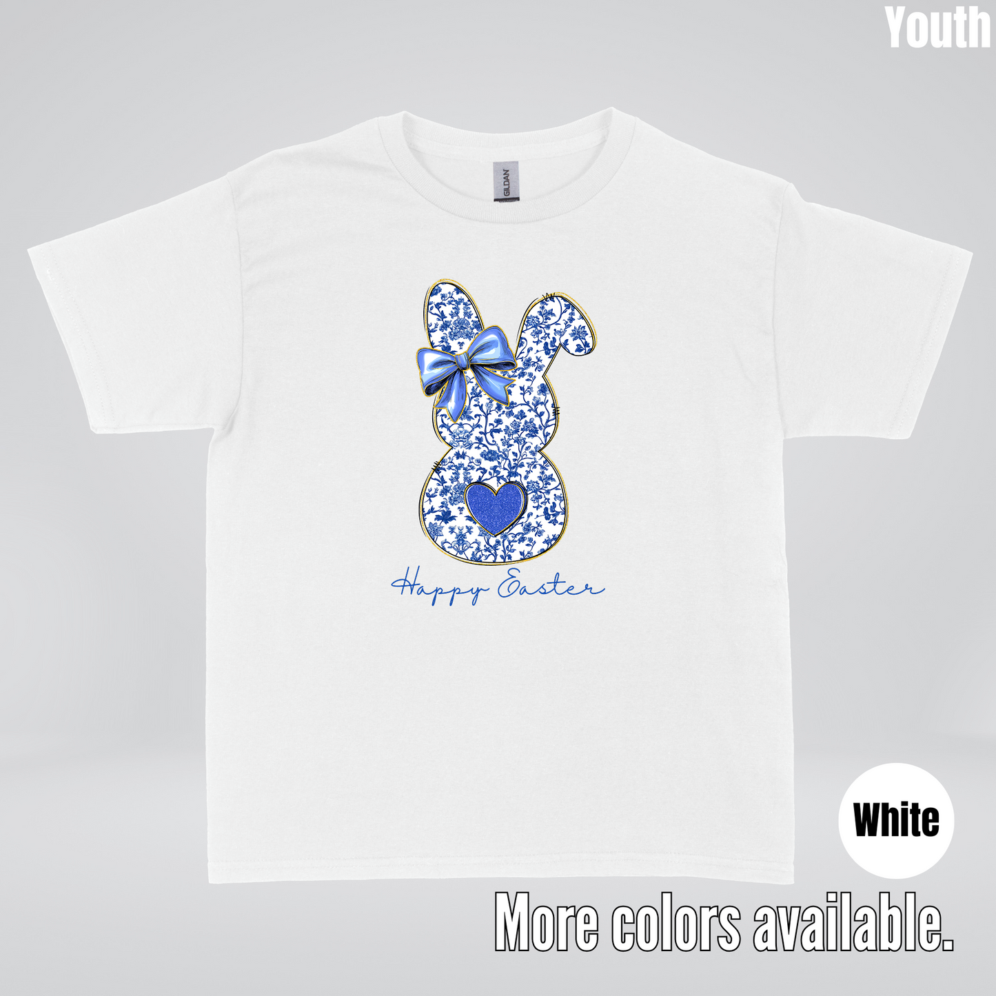 Happy Easter Bunny Blue Toile Chinoiserie Grand Millennial Youth T-Shirt