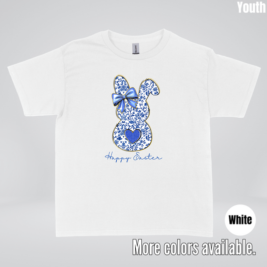 Happy Easter Bunny Blue Toile Chinoiserie Grand Millennial Youth T-Shirt