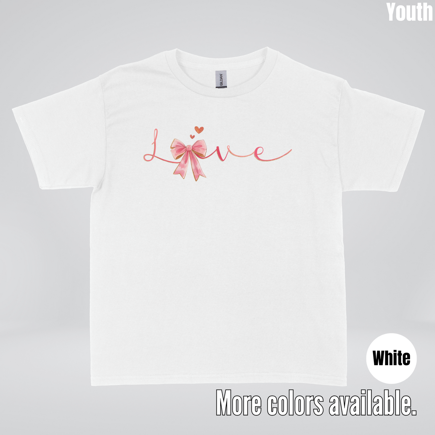 Love Pink Watercolor Coquette Bow Youth T-Shirt