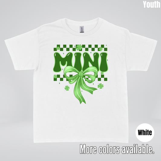 Mini Coquette Green Bow Checkered Retro Four Leaf Clovers Youth T-Shirt