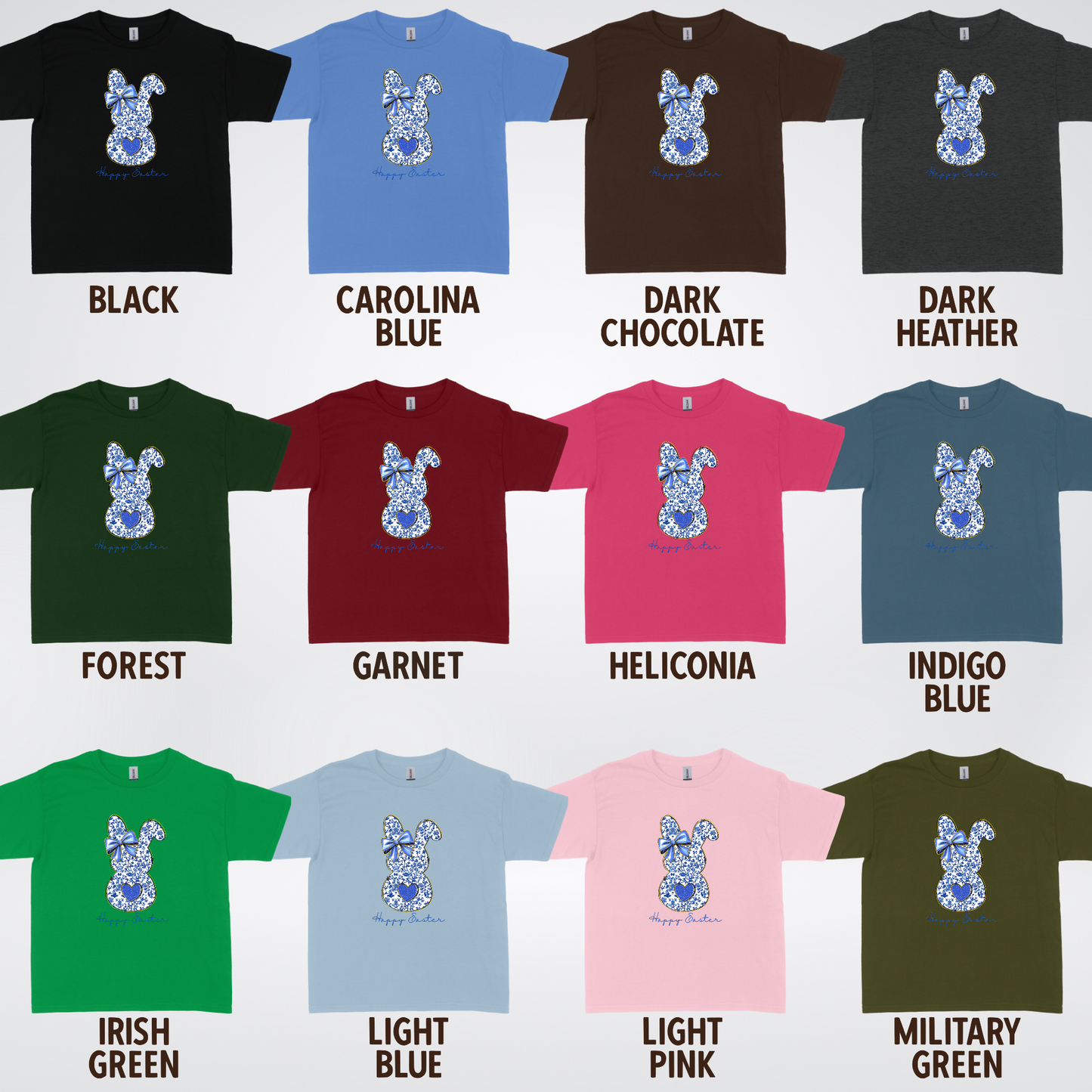 Happy Easter Bunny Blue Toile Chinoiserie Grand Millennial Youth T-Shirt