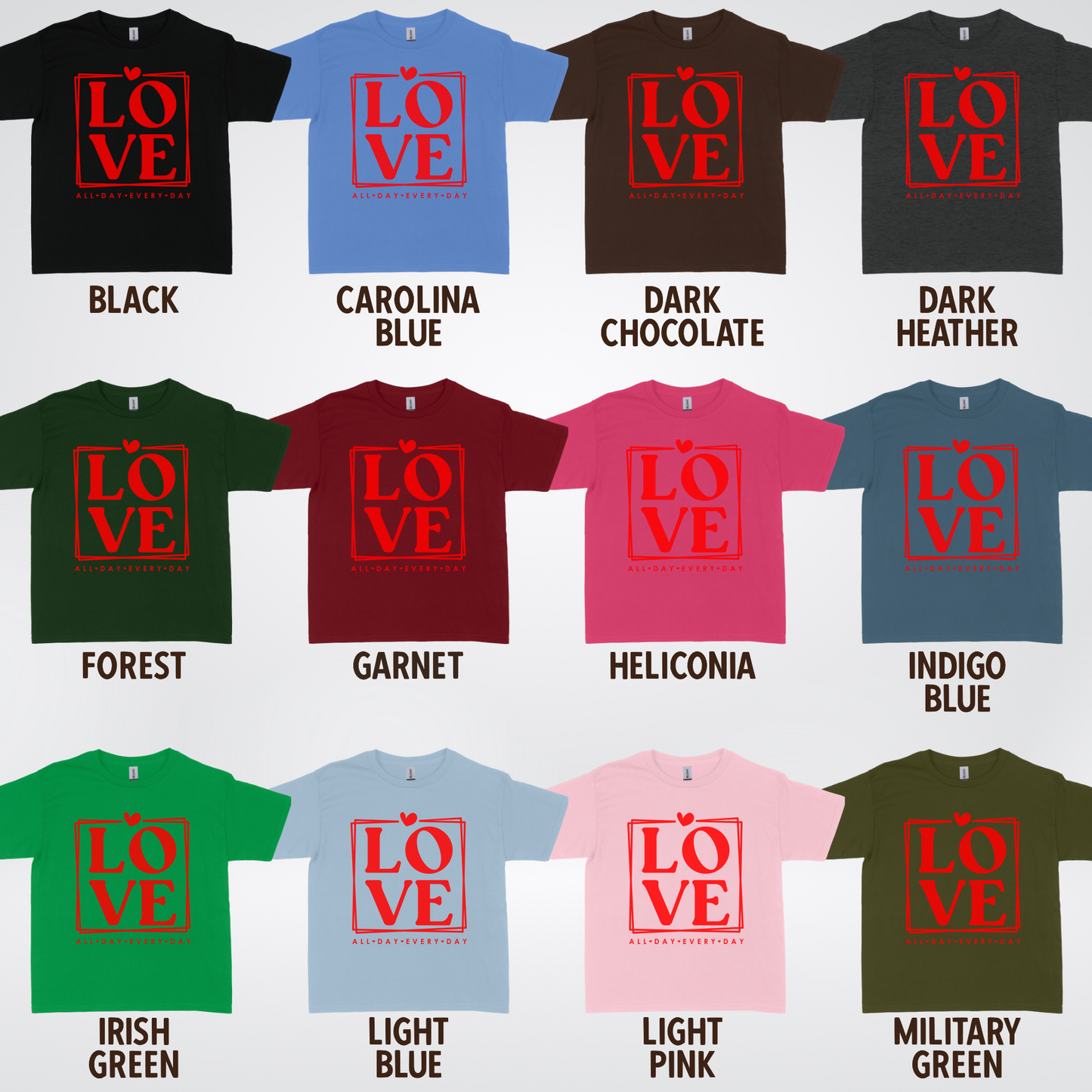 LOVE All Day Every Day -Red Design - Youth T-Shirt