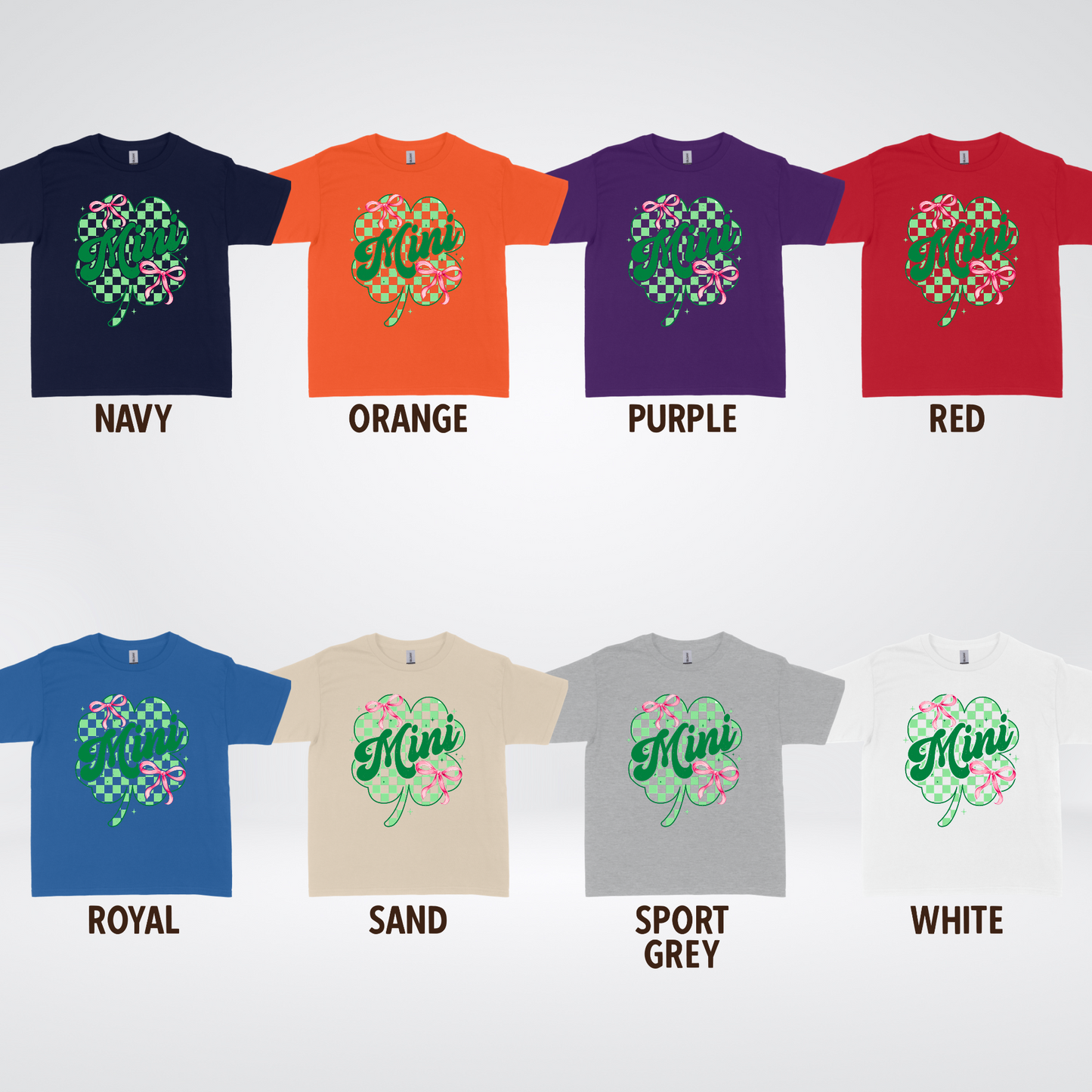 Coquette Mini Pink Bows Checkered Retro Four Leaf Clover Saint Patrick's Day Youth T-Shirt