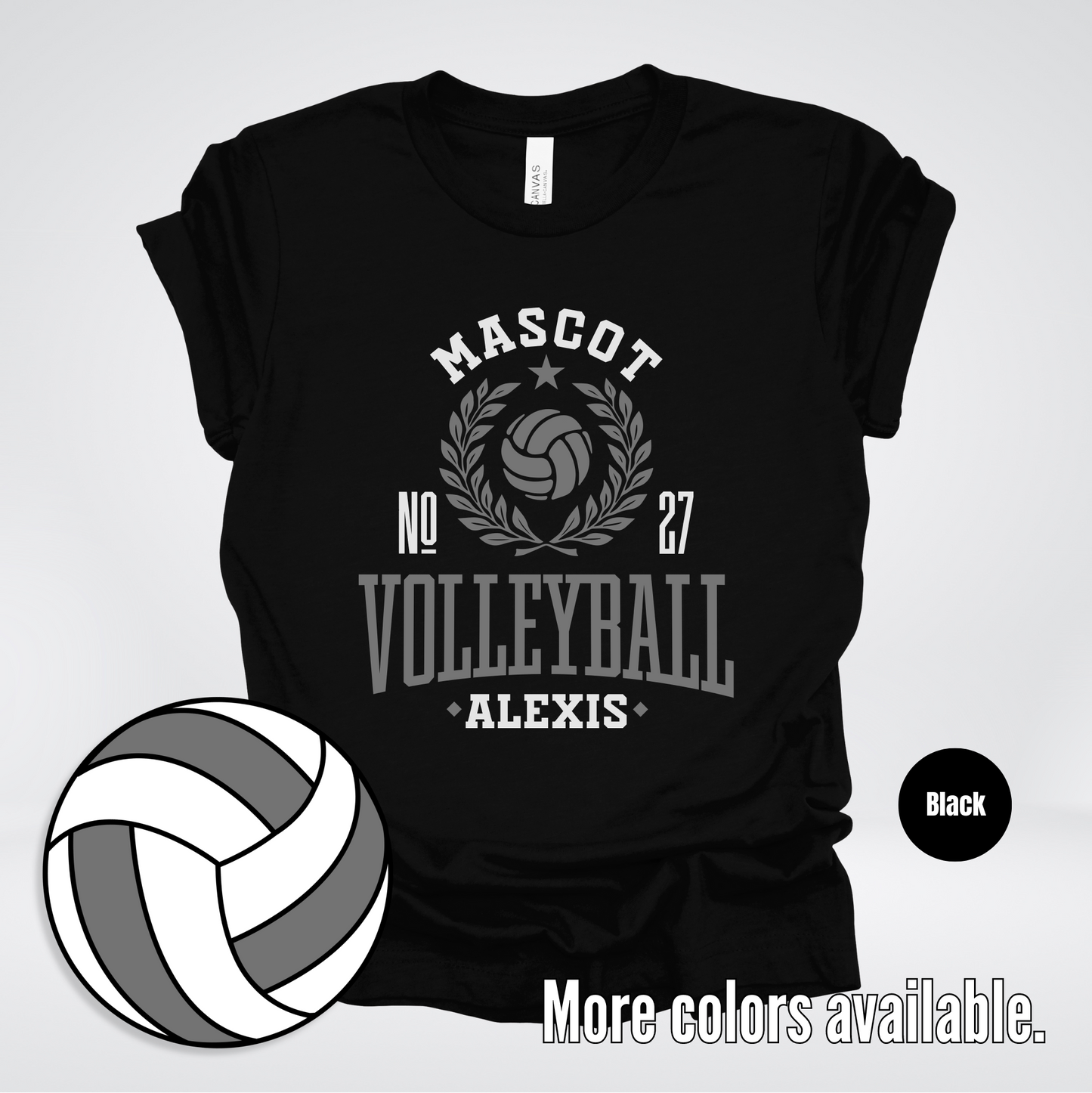 Custom Mascot, Number, & Name – Gray - Volleyball Design 39 T-Shirt