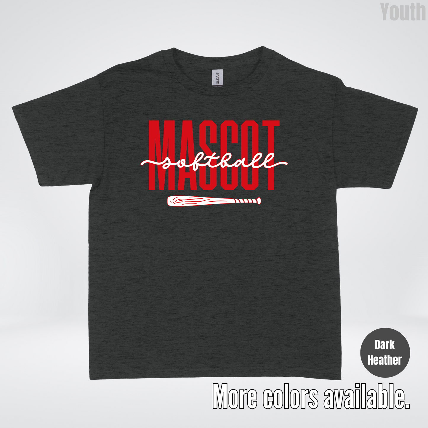 Custom Mascot – Red - Softball Design 28 Youth T-Shirt
