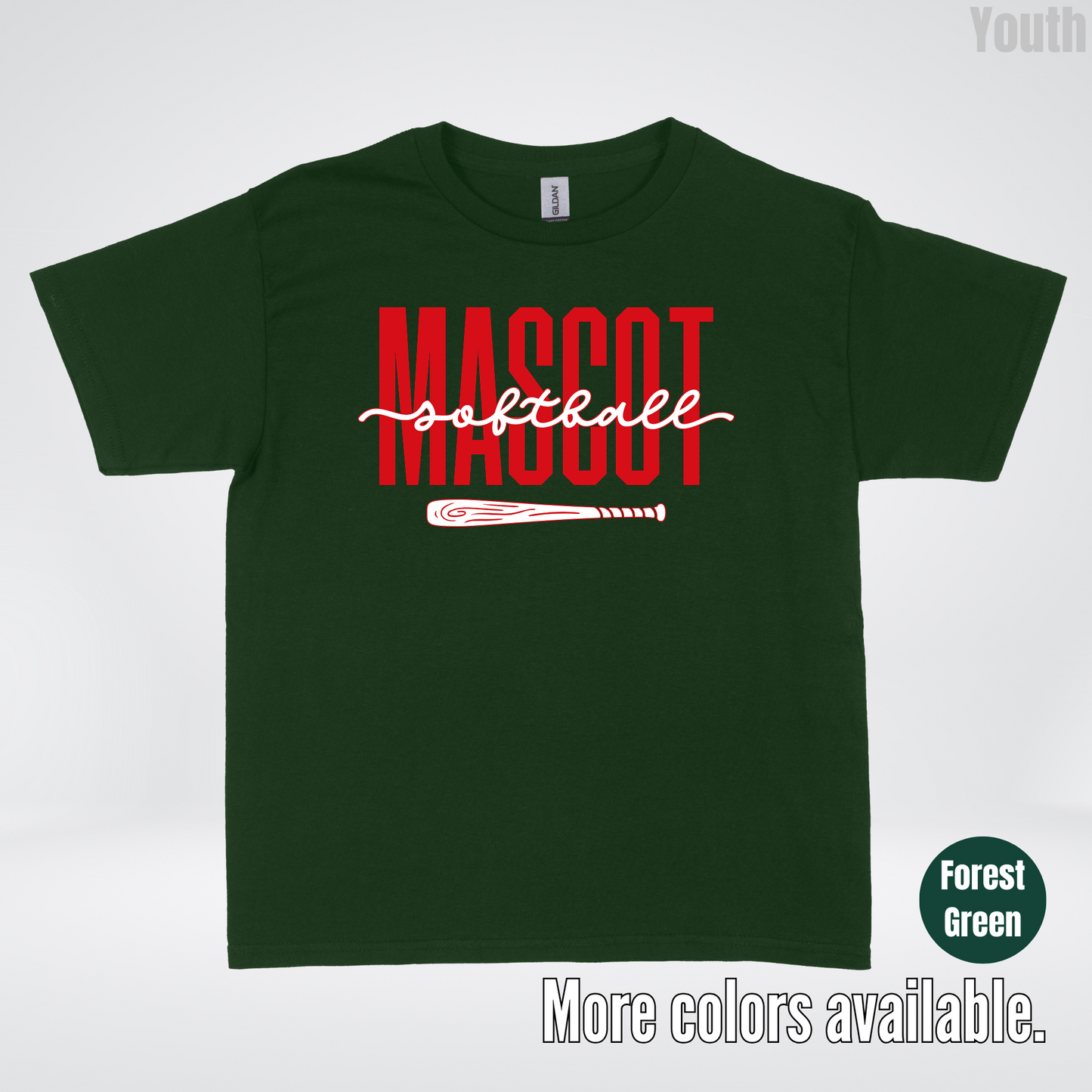 Custom Mascot – Red - Softball Design 28 Youth T-Shirt