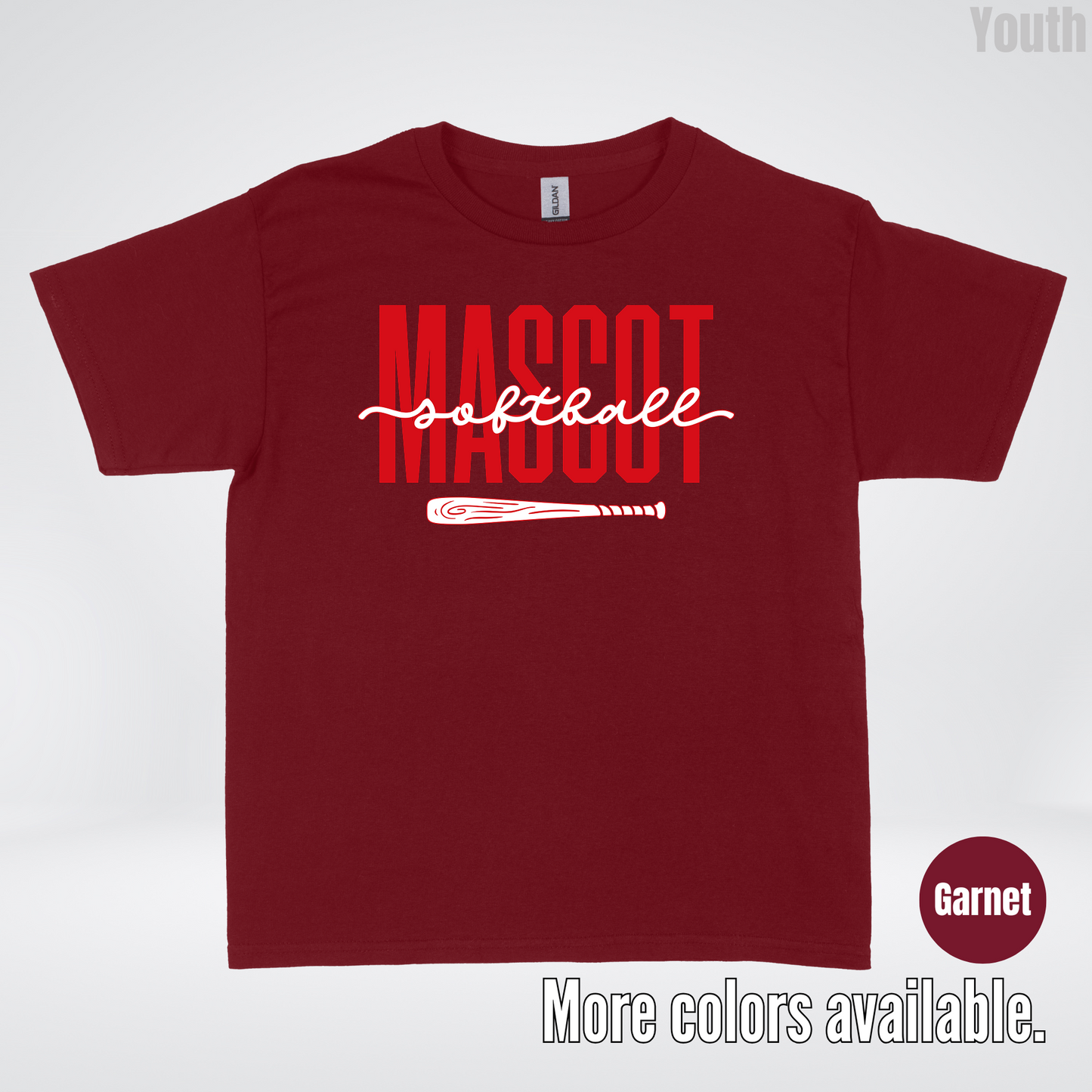 Custom Mascot – Red - Softball Design 28 Youth T-Shirt