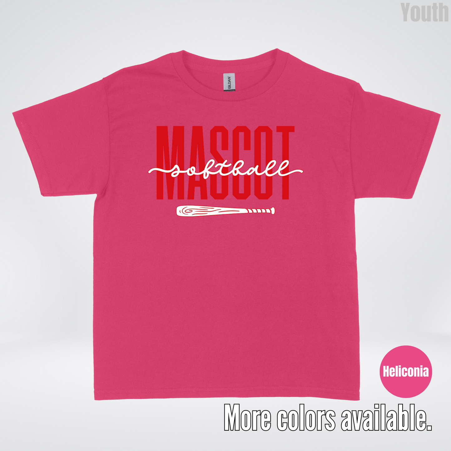 Custom Mascot – Red - Softball Design 28 Youth T-Shirt