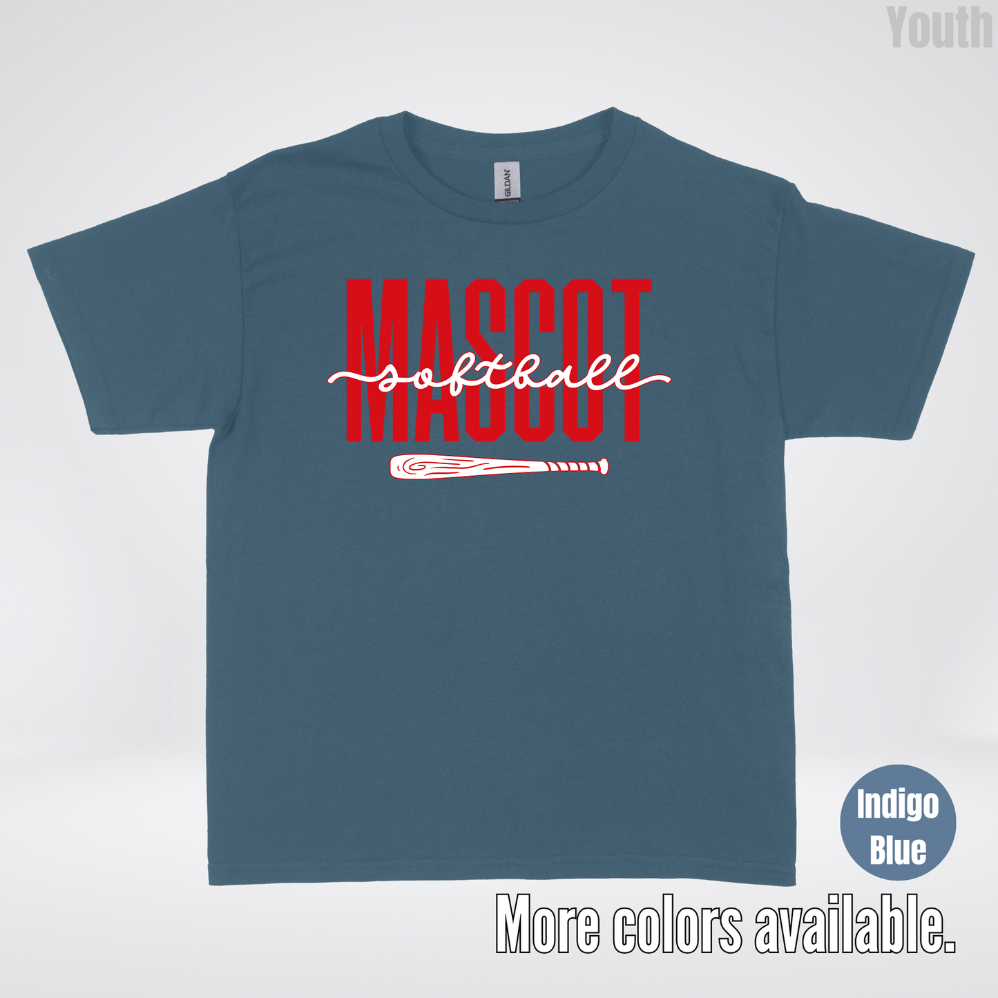 Custom Mascot – Red - Softball Design 28 Youth T-Shirt