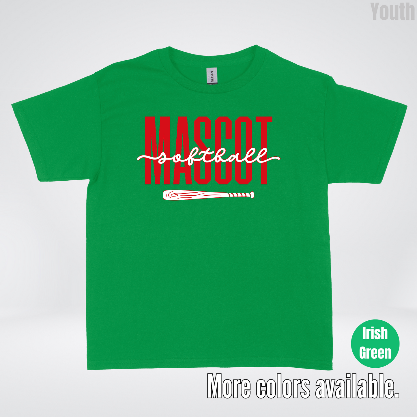 Custom Mascot – Red - Softball Design 28 Youth T-Shirt